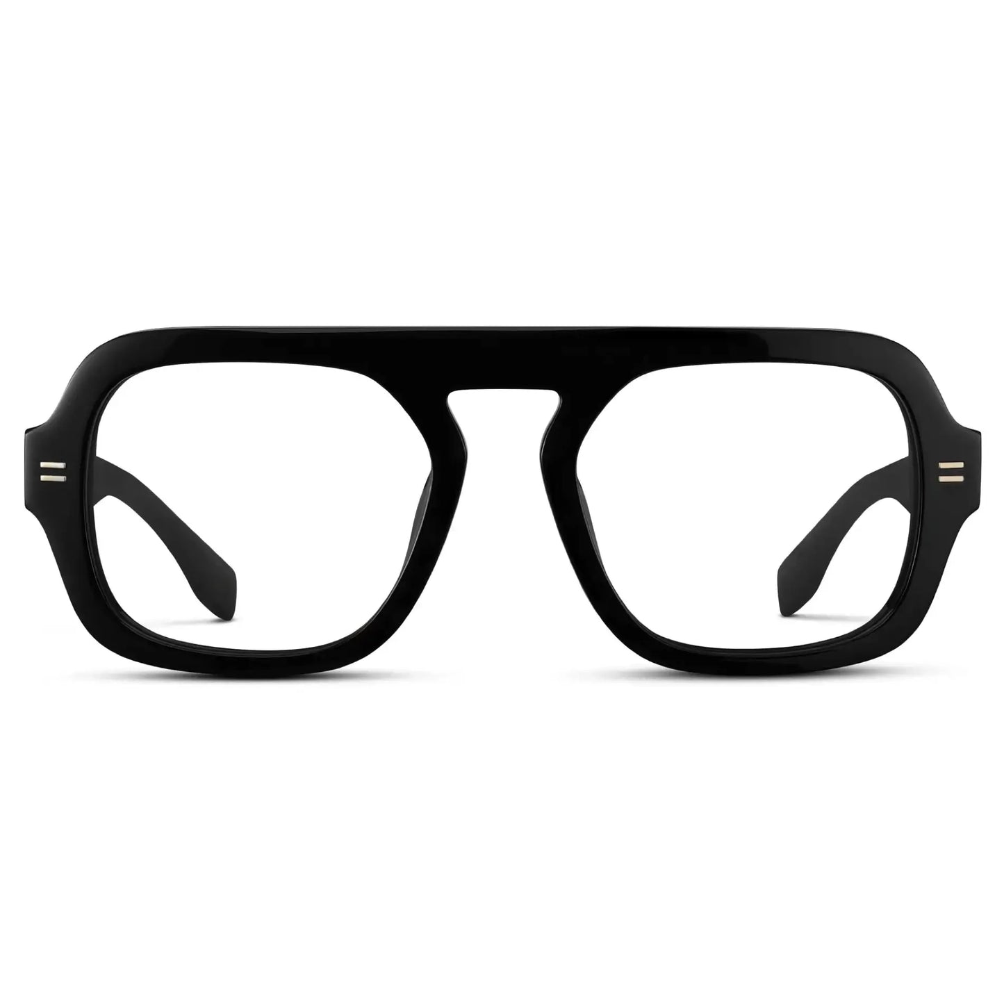 Black || Women's Oversized Aviator Prescription Eyeglasses with Black Frame and Clear Lenses on a white background