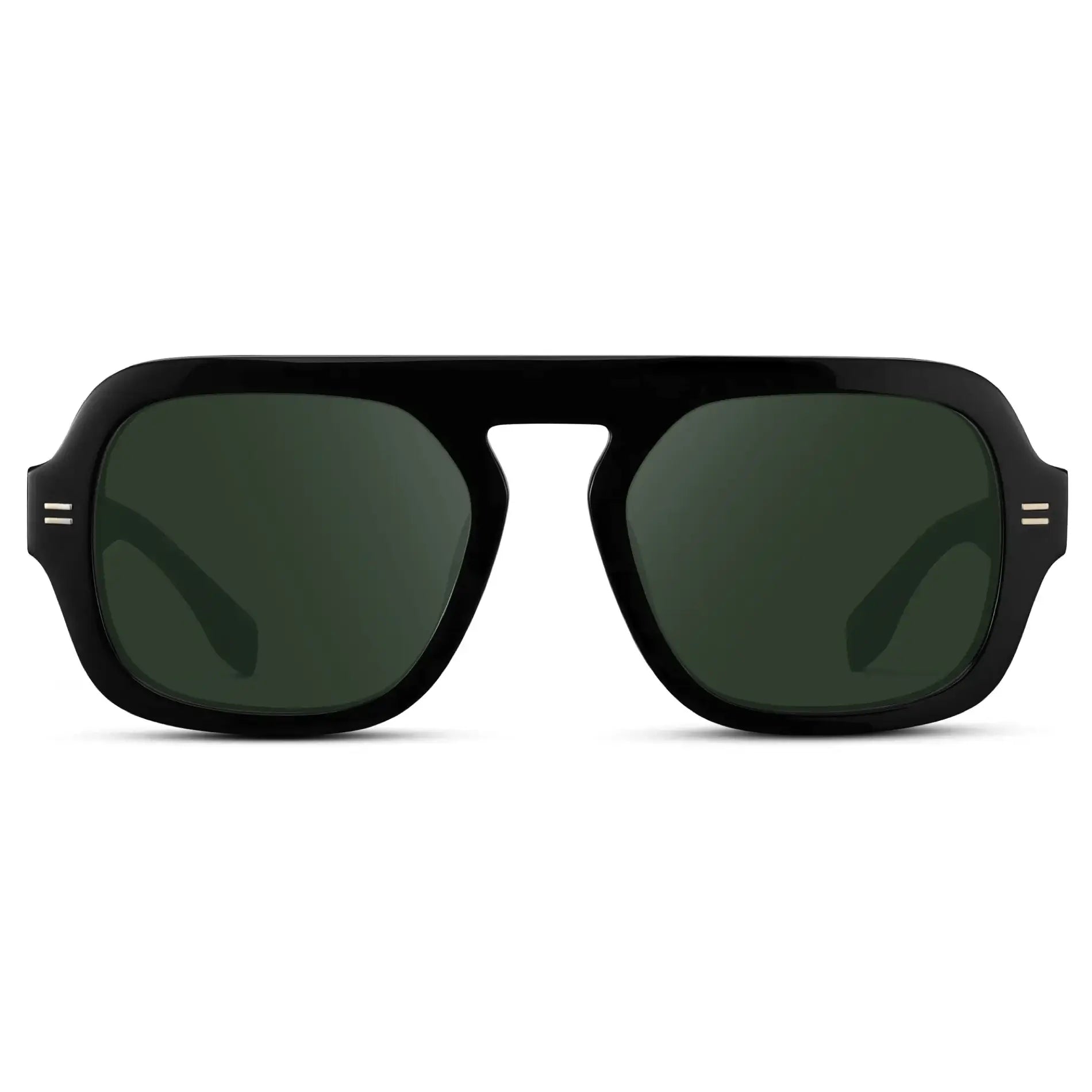 Black / G15 || Women's Oversized Aviator Prescription Sunglasses with Black Frame and Green Lenses on a white background