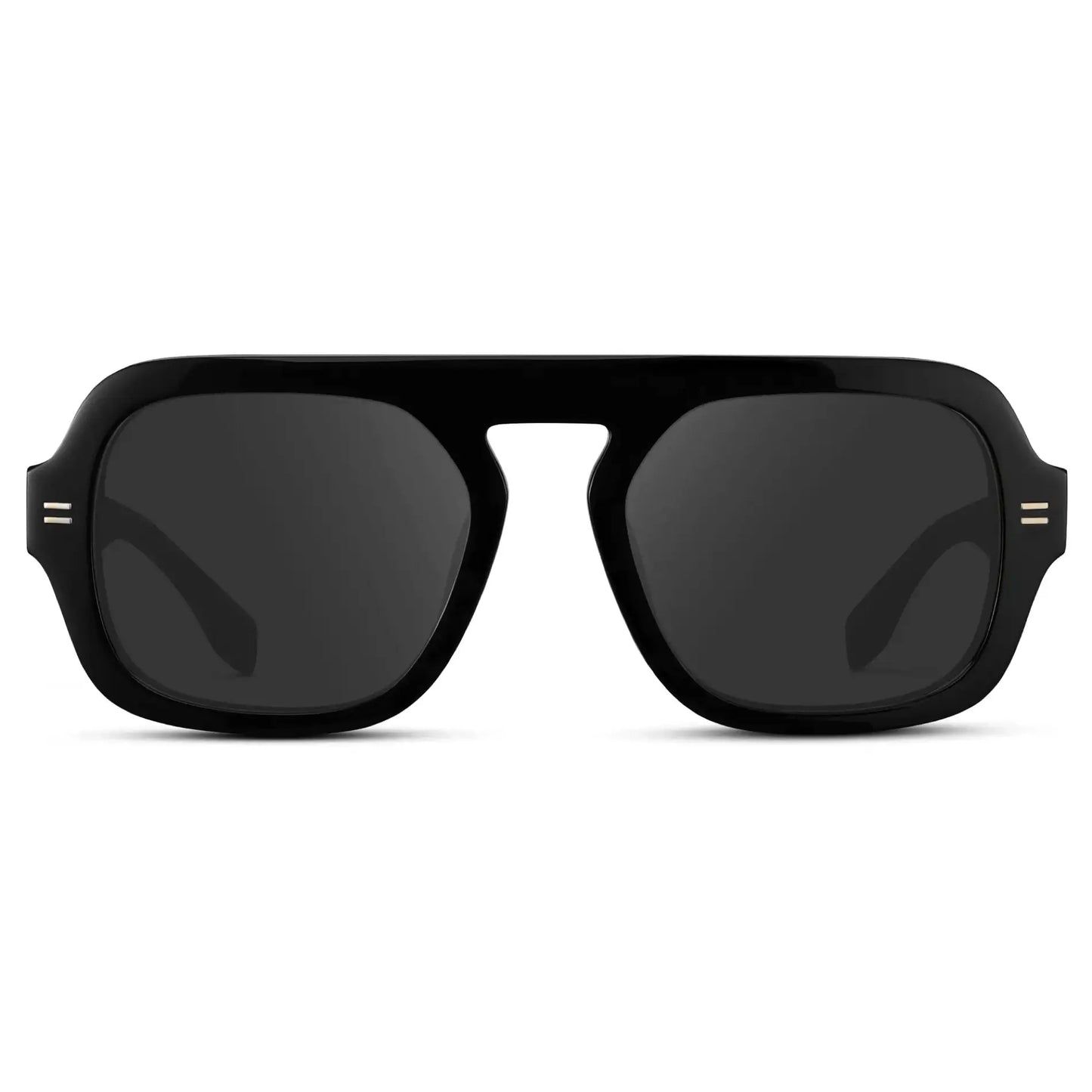 Black / Grey || Women's Oversized Aviator Prescription Sunglasses with Black Frame and Grey Lenses on a white background
