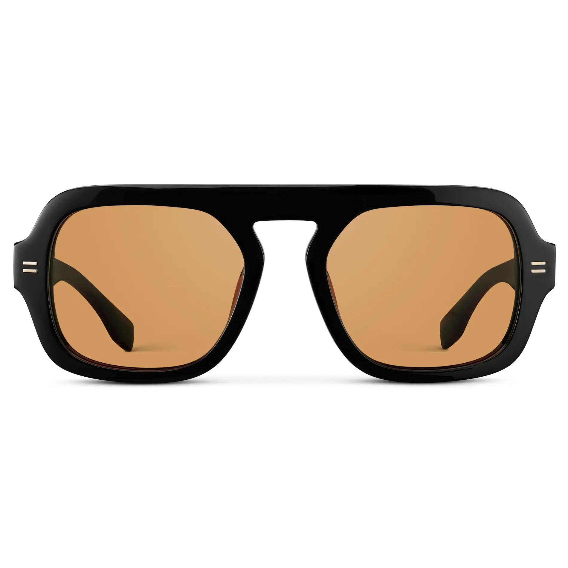 Black / Orange Lens || Women's Aviator Polarized Sunglasses with Black Frame and Orange Lenses on a white background