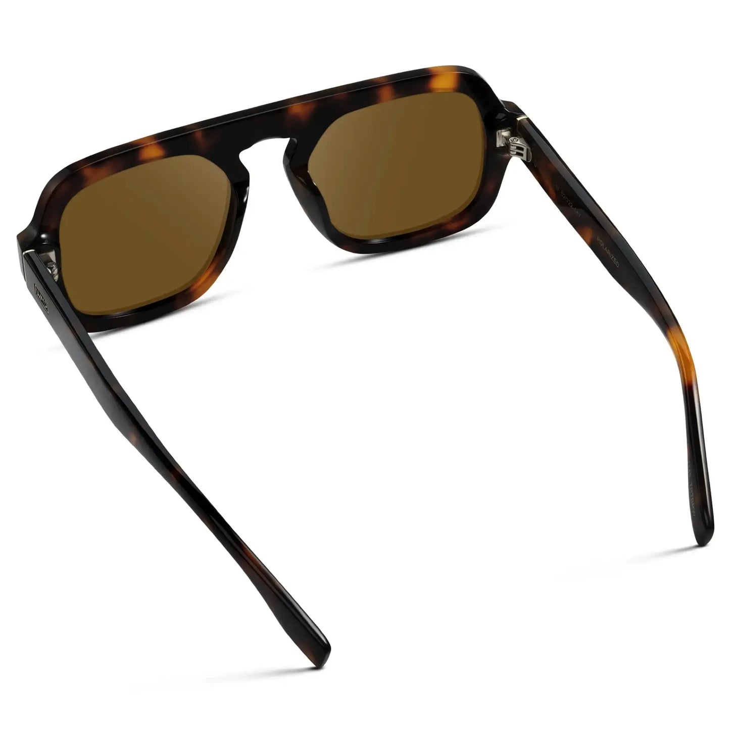 Brown Tortoise / Amber || Back view of Women's Oversized Aviator Prescription Sunglasses with Brown Tortoise Frame and Amber Lenses on a white background