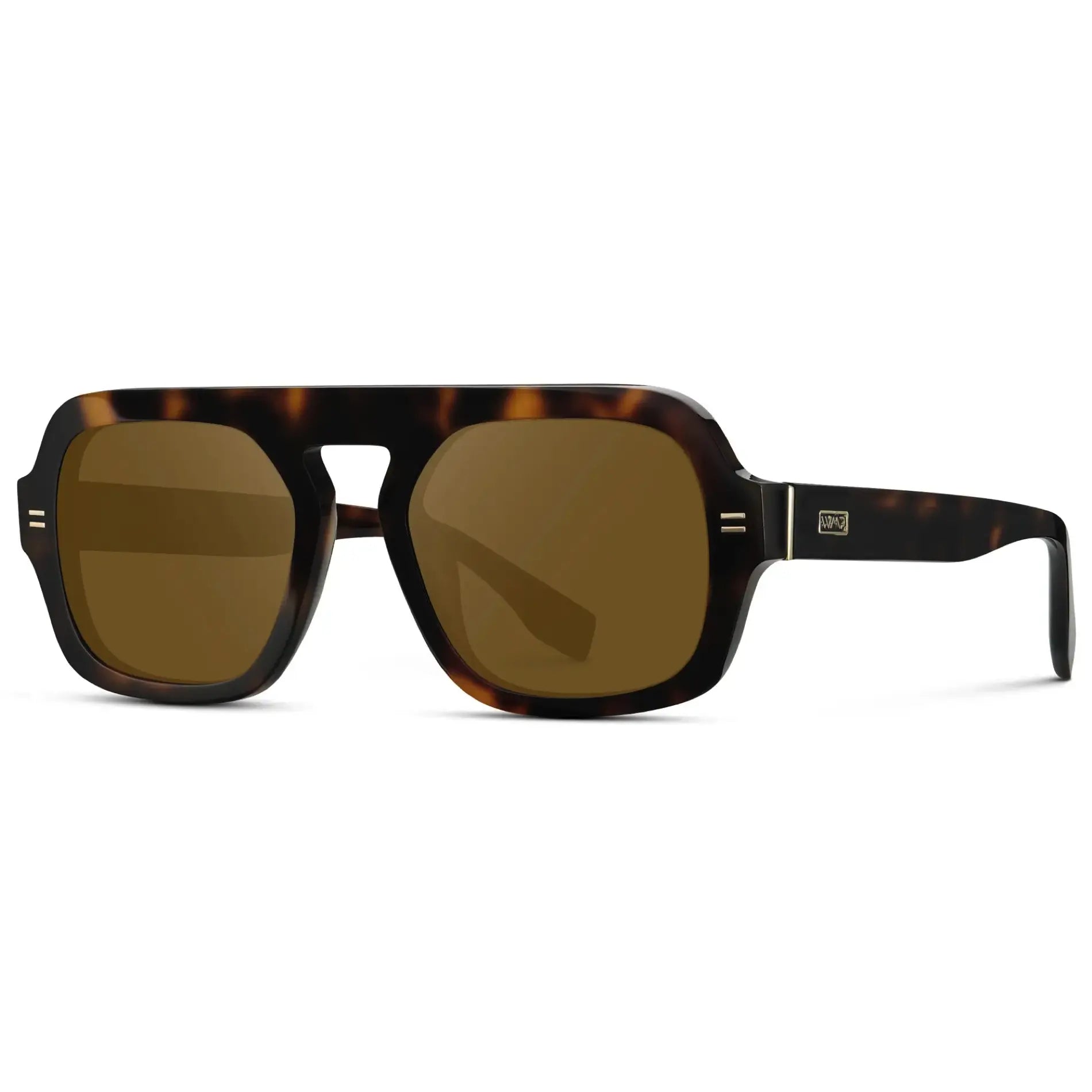 Brown Tortoise / Amber || Side view of Women's Oversized Aviator Prescription Sunglasses with Brown Tortoise Frame and Amber Lenses on a white background
