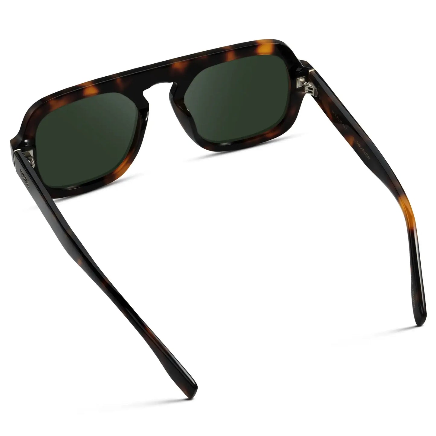 Brown Tortoise / G15 || Back view of Women's Oversized Aviator Prescription Sunglasses with Brown Tortoise Frame and Green Lenses on a white background