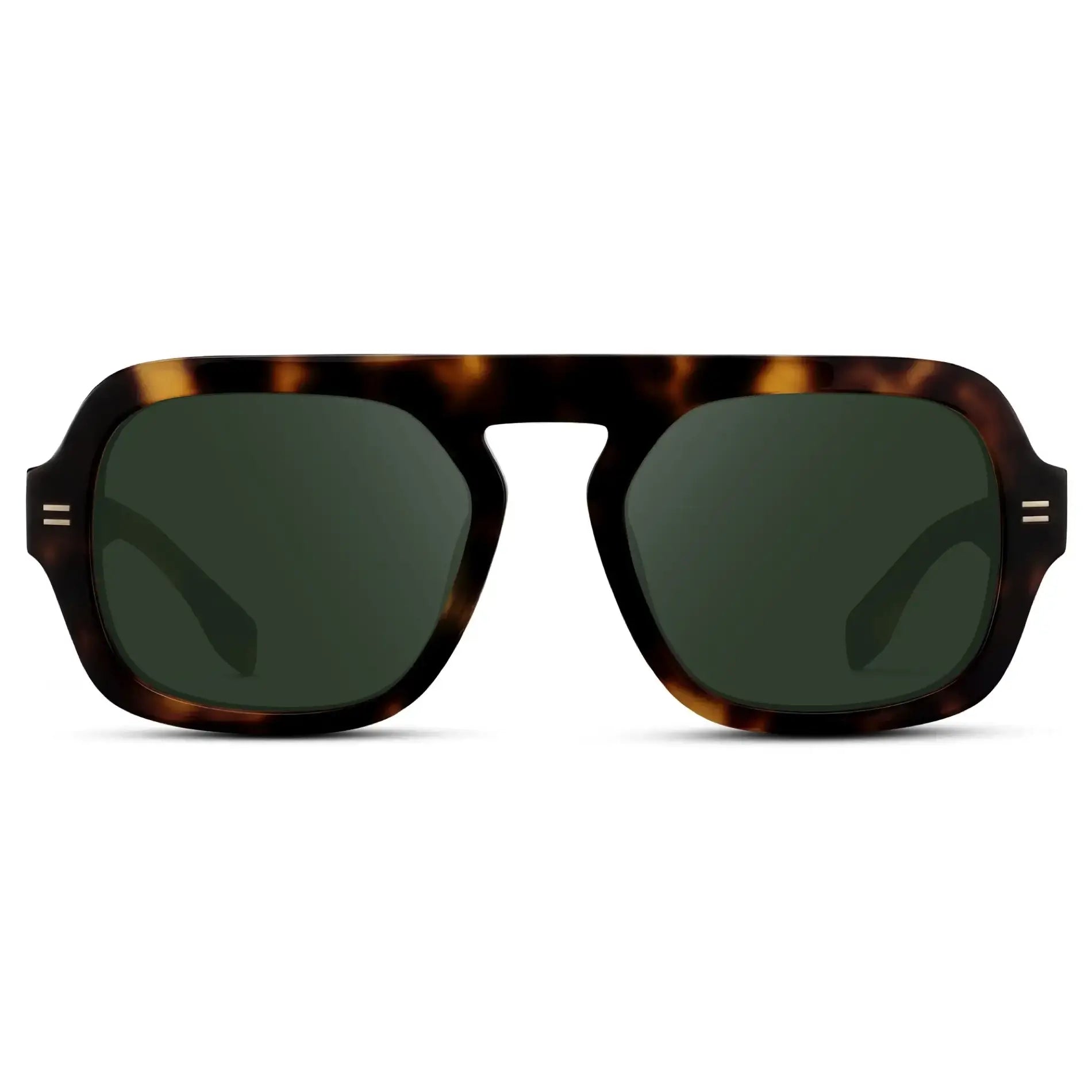 Brown Tortoise / G15 || Women's Oversized Aviator Prescription Sunglasses with Brown Tortoise Frame and Green Lenses on a white background