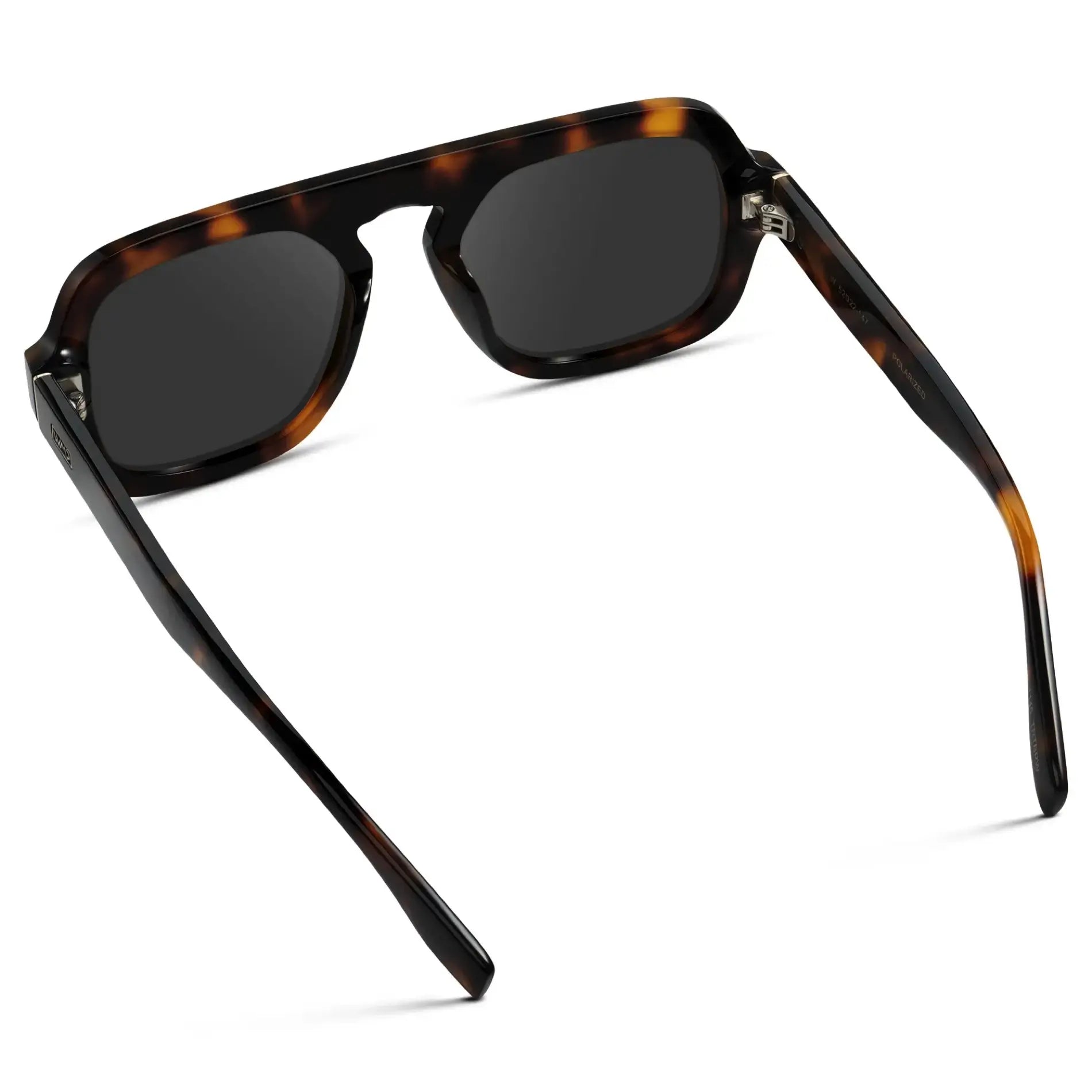 Brown Tortoise / Grey || Back view of Women's Oversized Aviator Prescription Sunglasses with Brown Tortoise Frame and Grey Lenses on a white background