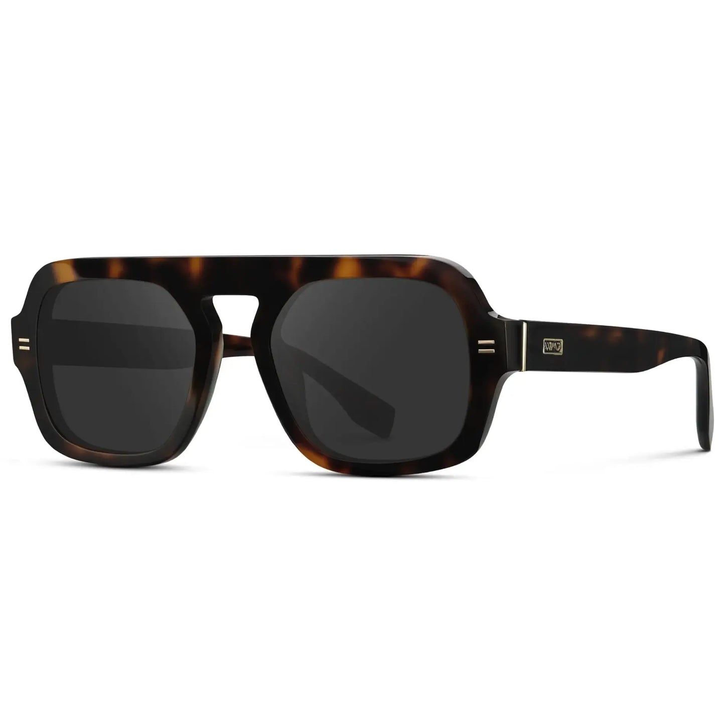Brown Tortoise / Grey || Side view of Women's Oversized Aviator Prescription Sunglasses with Brown Tortoise Frame and Grey Lenses on a white background