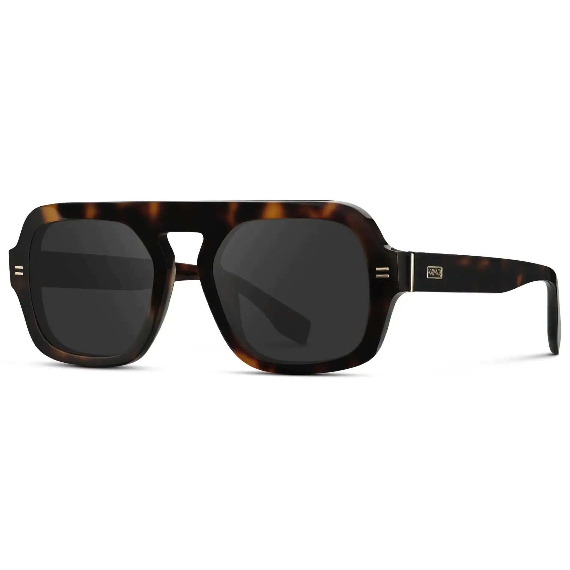 Brown Tortoise / Grey || Side view of Women's Oversized Aviator Prescription Sunglasses with Brown Tortoise Frame and Grey Lenses on a white background