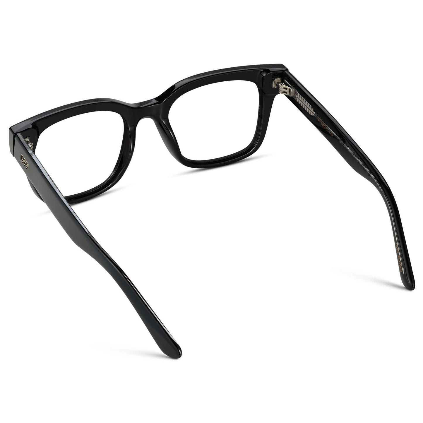 Black || Square Frame Glasses with Clear Prescription Lenses back view.