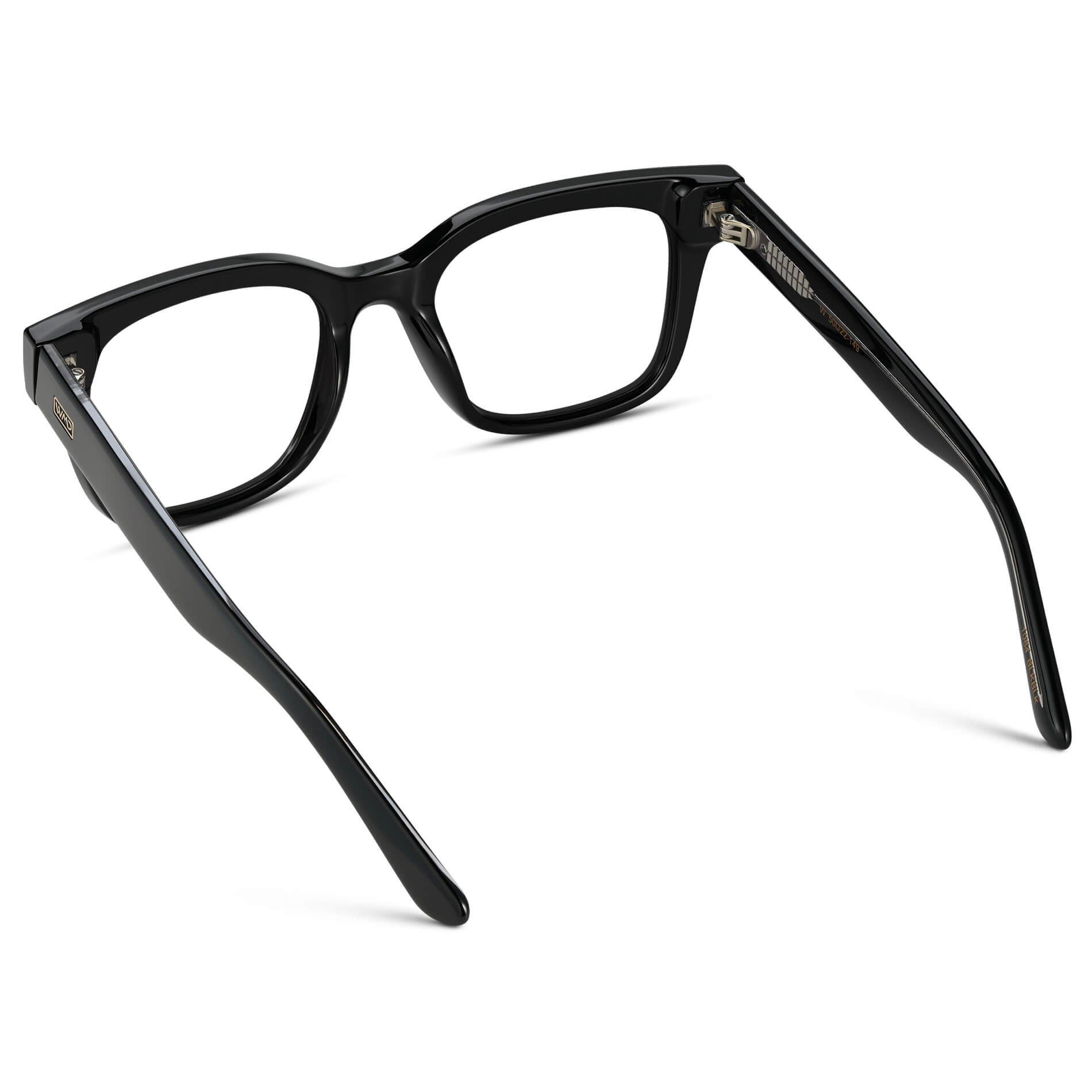 Black || Square Frame Glasses with Clear Prescription Lenses back view.