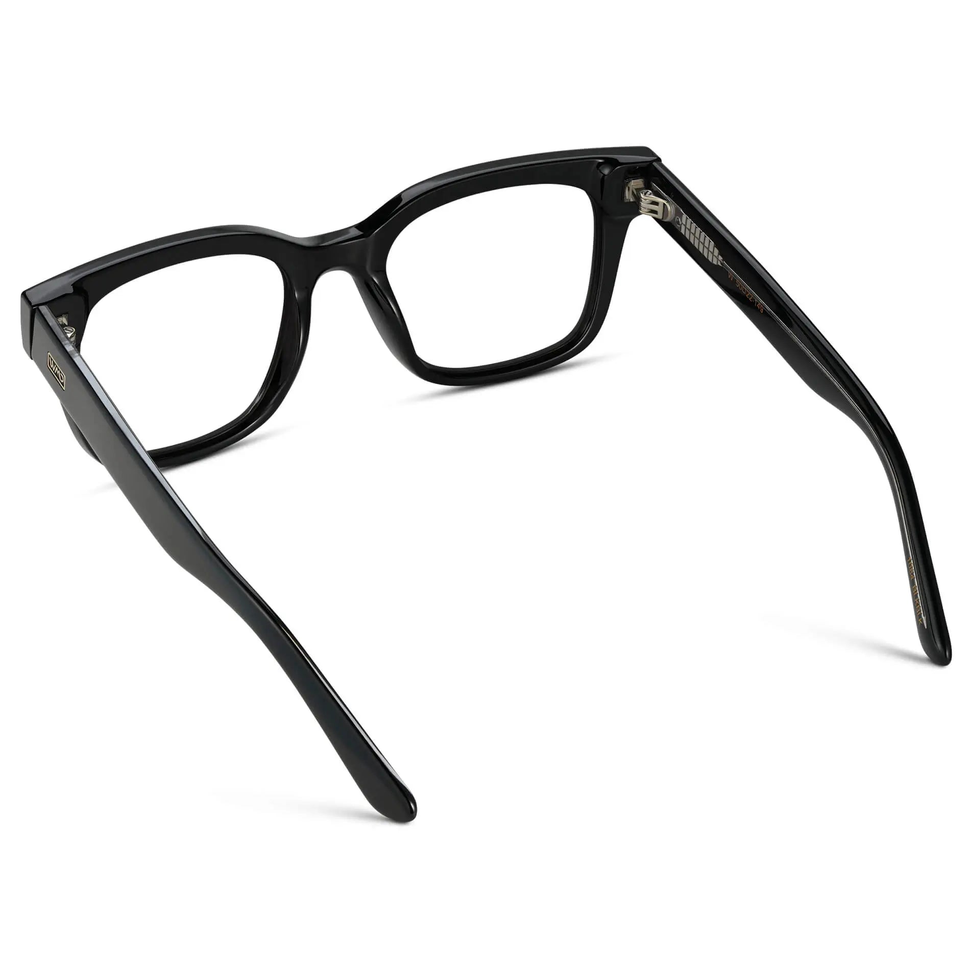 Black || Back view of Men's Square Prescription Glasses with Black Frames and Clear Lenses on a white background