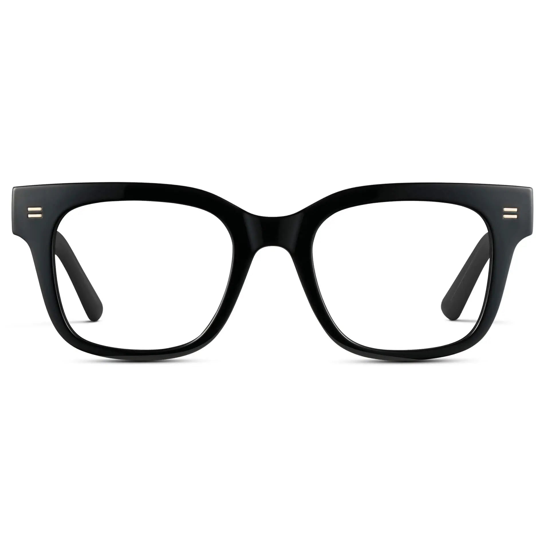 Black || Men's Square Prescription Glasses with Black Frames and Clear Lenses on a white background