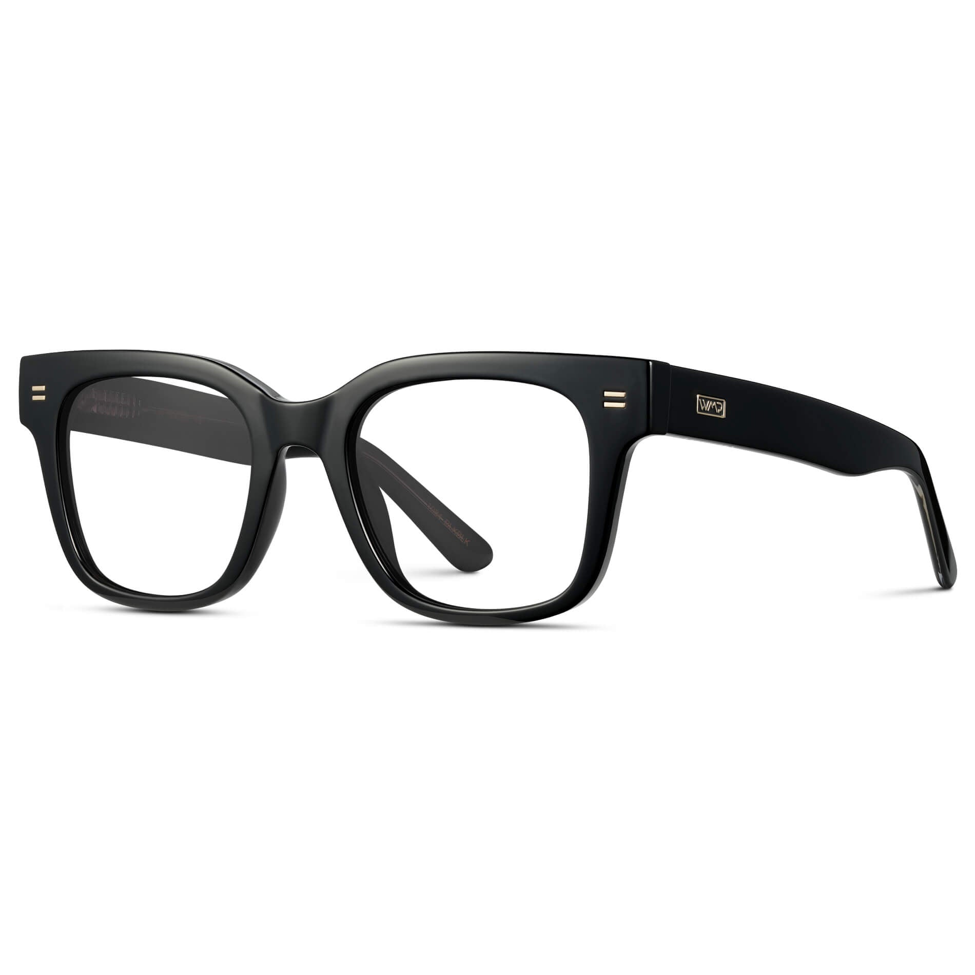 Black || Square Frame Glasses with Clear Prescription Lenses side view.