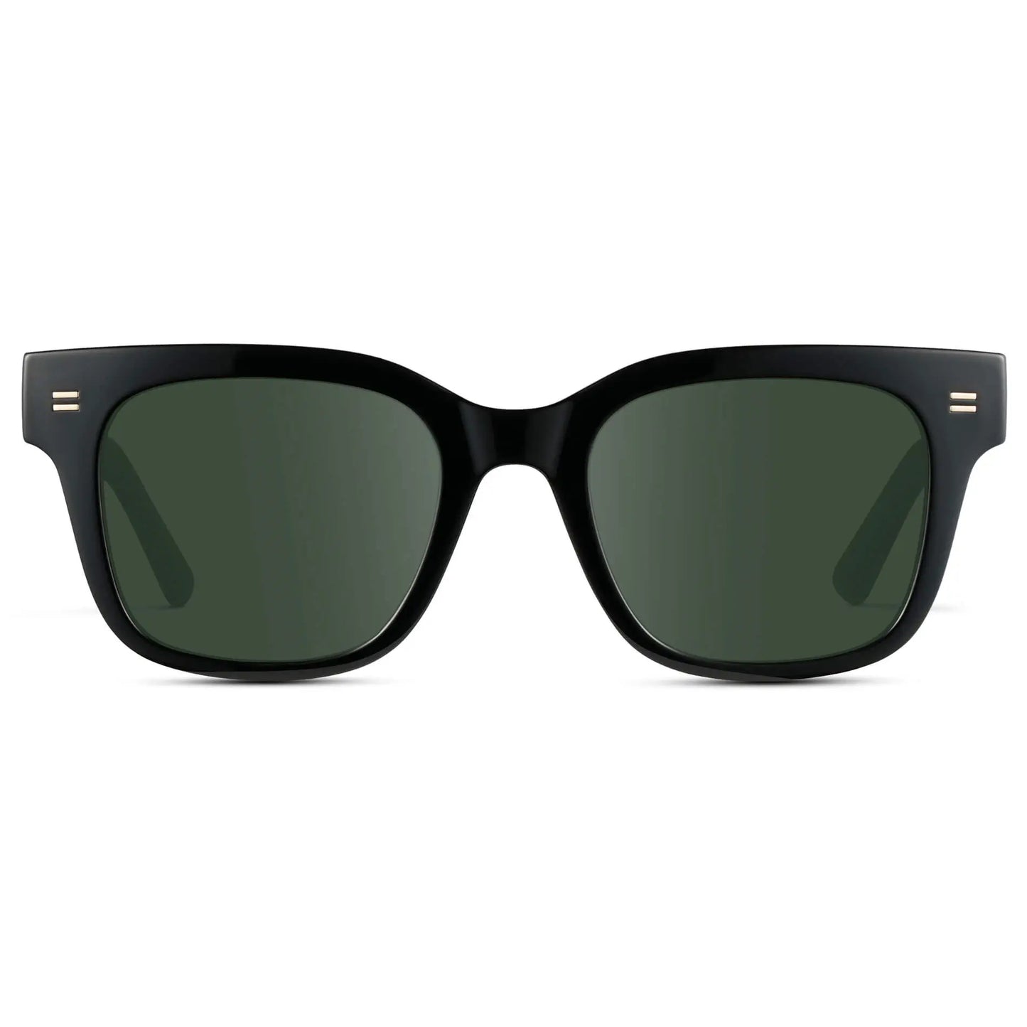Black / G15 || Front view of Men's Square Frame Prescription Sunglasses with Black Frame and Green Lenses