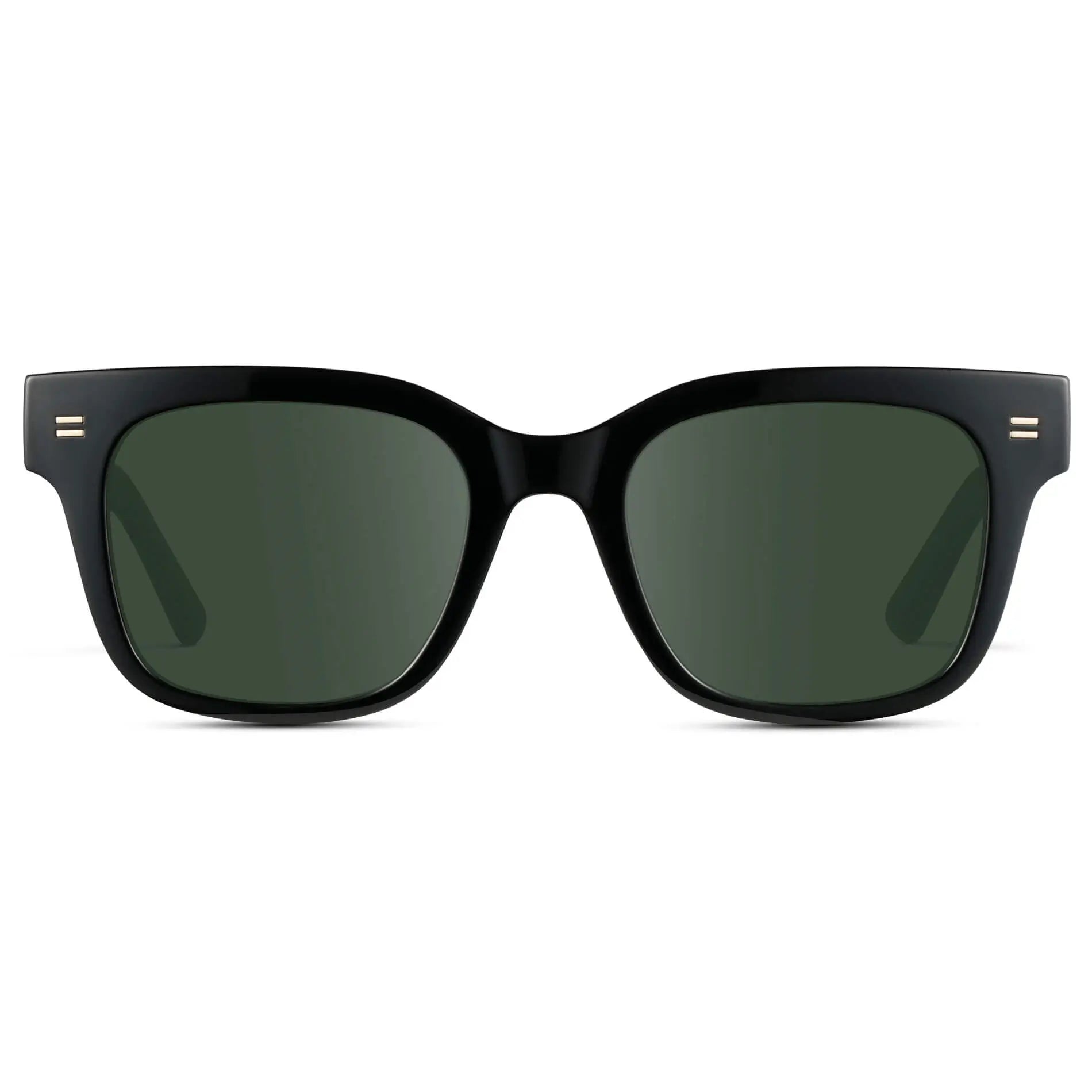 Black / G15 || Front view of Men's Square Frame Prescription Sunglasses with Black Frame and Green Lenses
