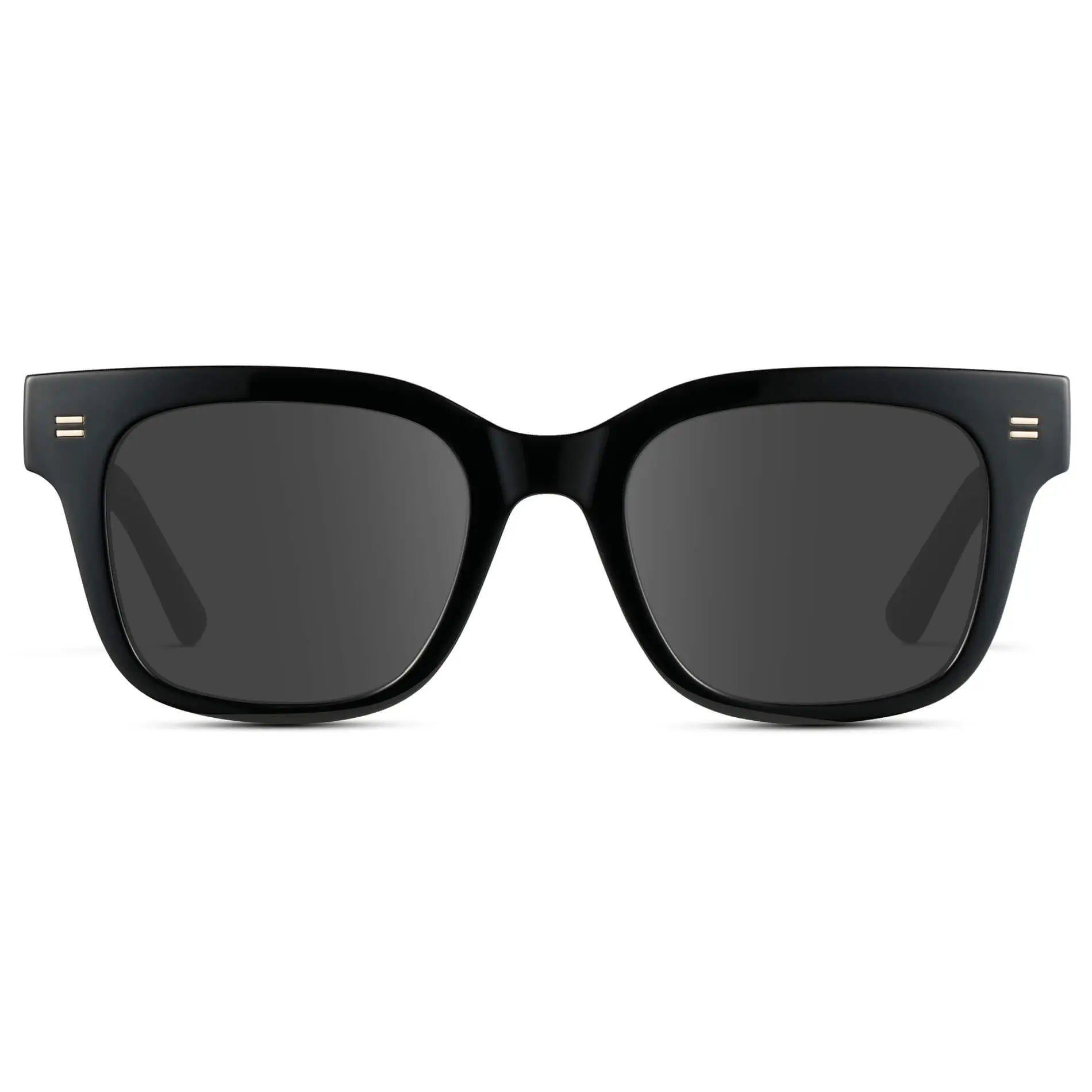Black / Grey || Front view of Men's Square Frame Prescription Sunglasses with Black Frame and Grey Lenses
