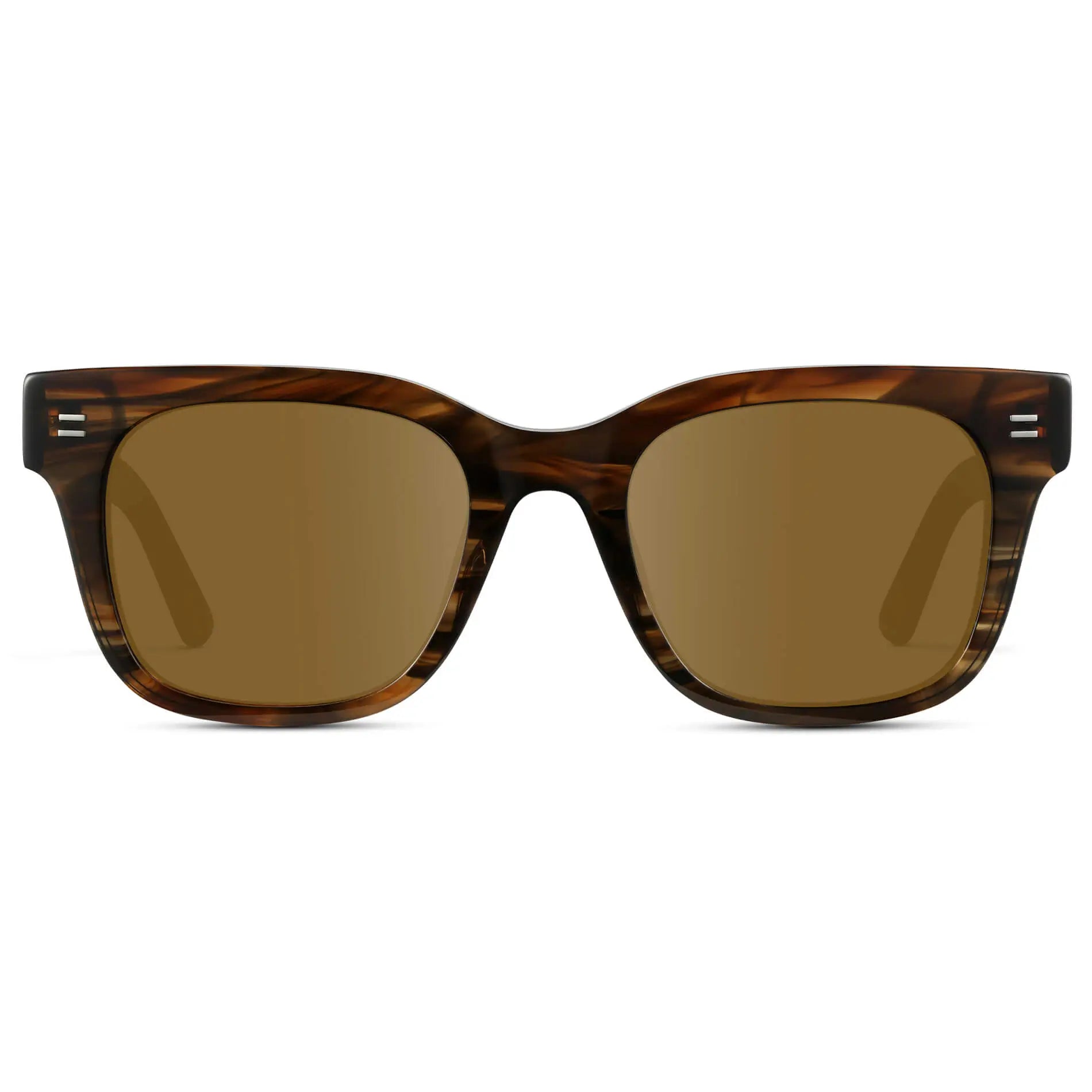 Red Oak / Amber || Front view of Men's Square Frame Prescription Sunglasses with Red Oak Frame and Brown Lenses