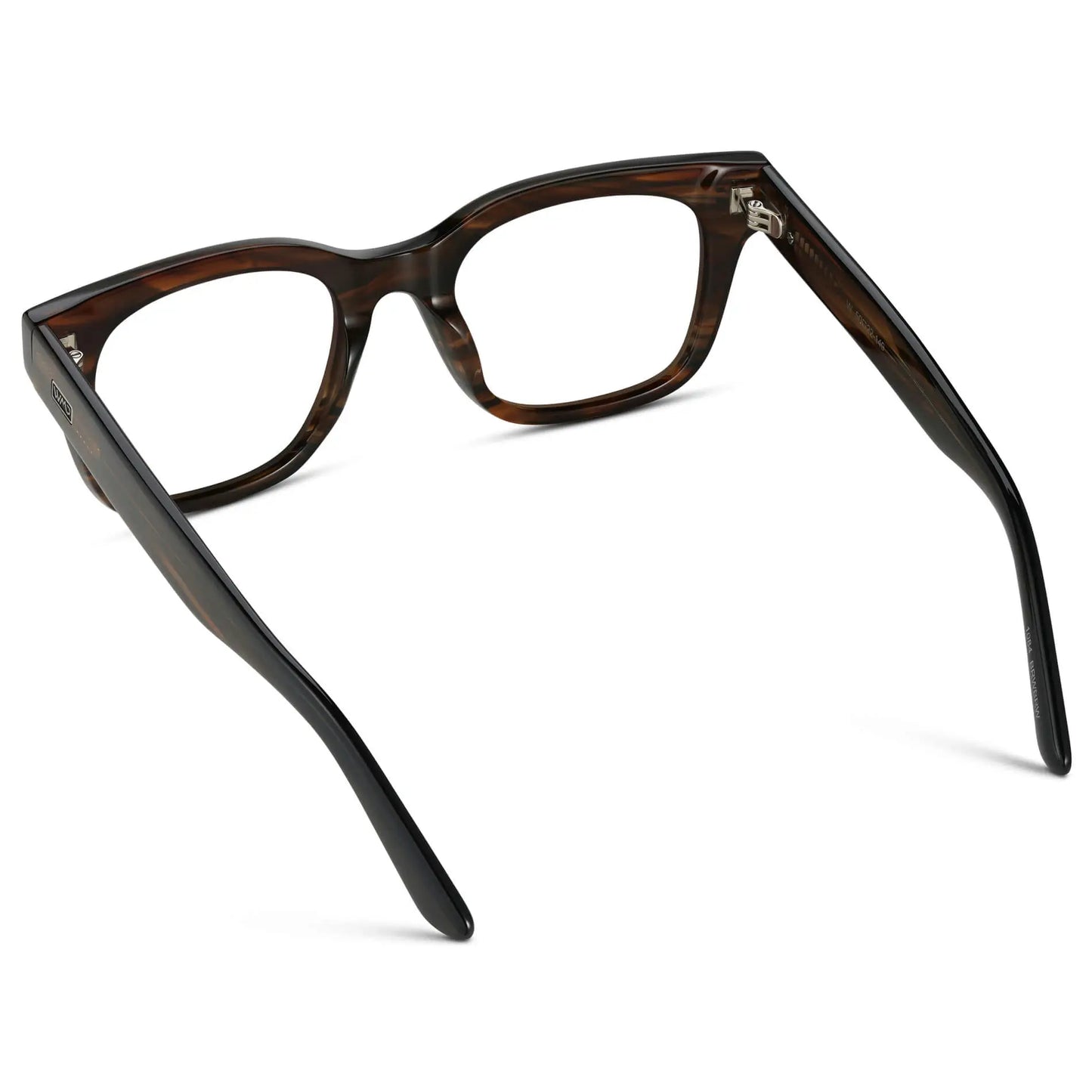Red Oak || Back view of Men's Square Prescription Glasses with Red Oak Frames and Clear Lenses on a white background