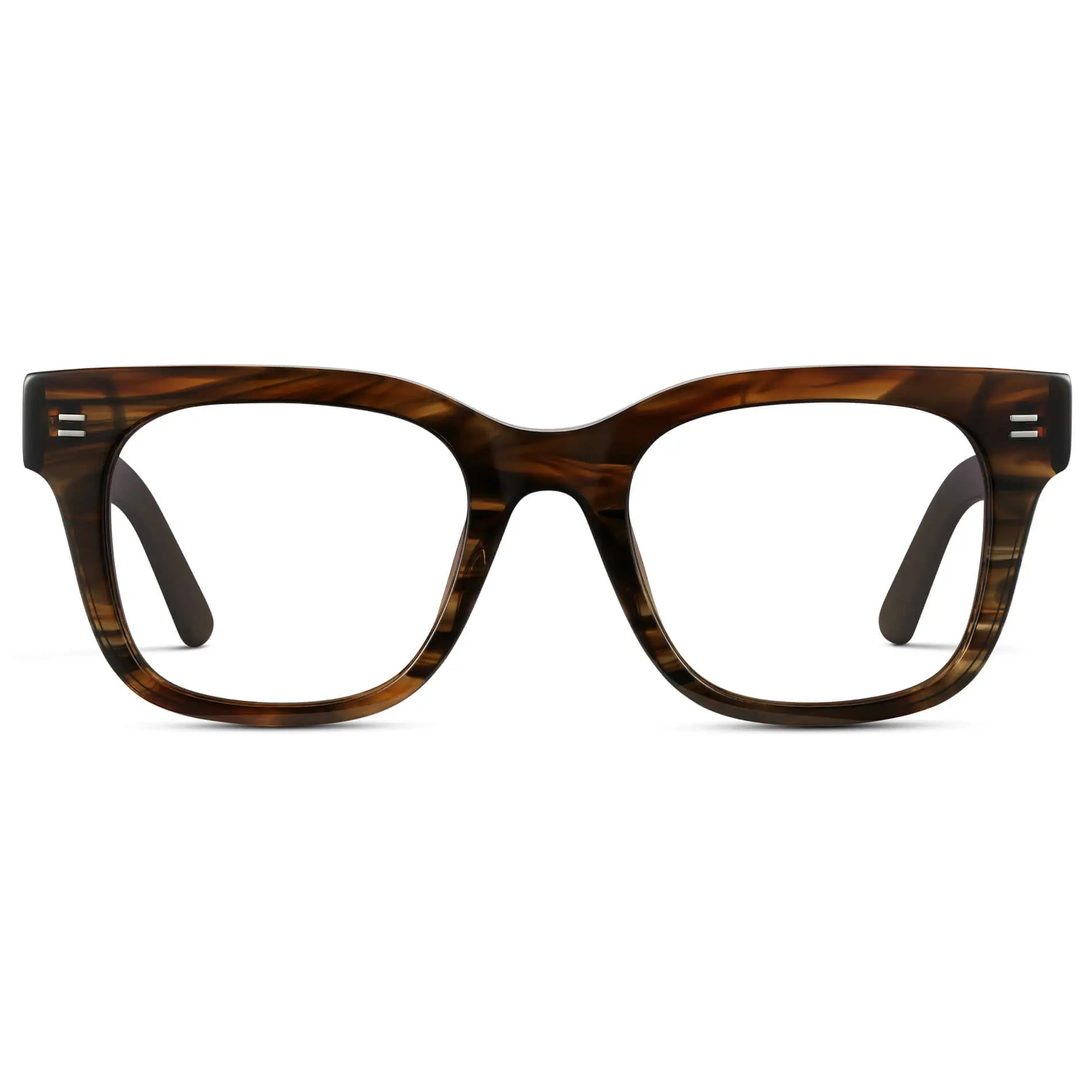 Red Oak || Men's Square Prescription Glasses with Red Oak Frames and Clear Lenses on a white background
