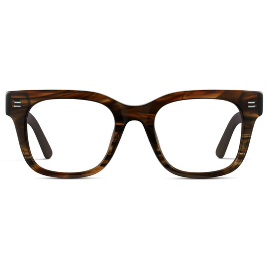 Red Oak || Square Frame Glasses with Clear Prescription Lenses front view.