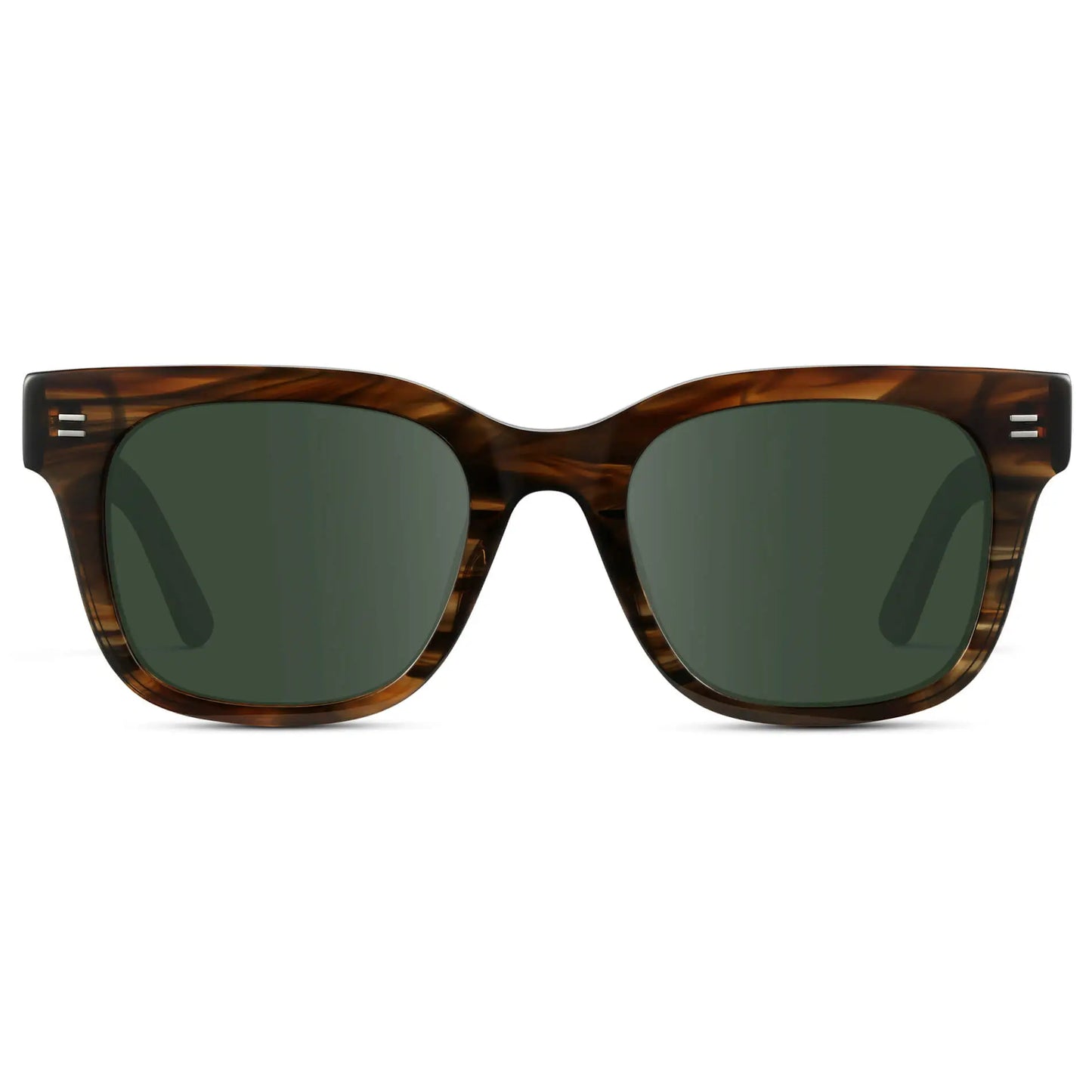 Red Oak / G15 || Front view of Men's Square Frame Prescription Sunglasses with Red Oak Frame and Green Lenses