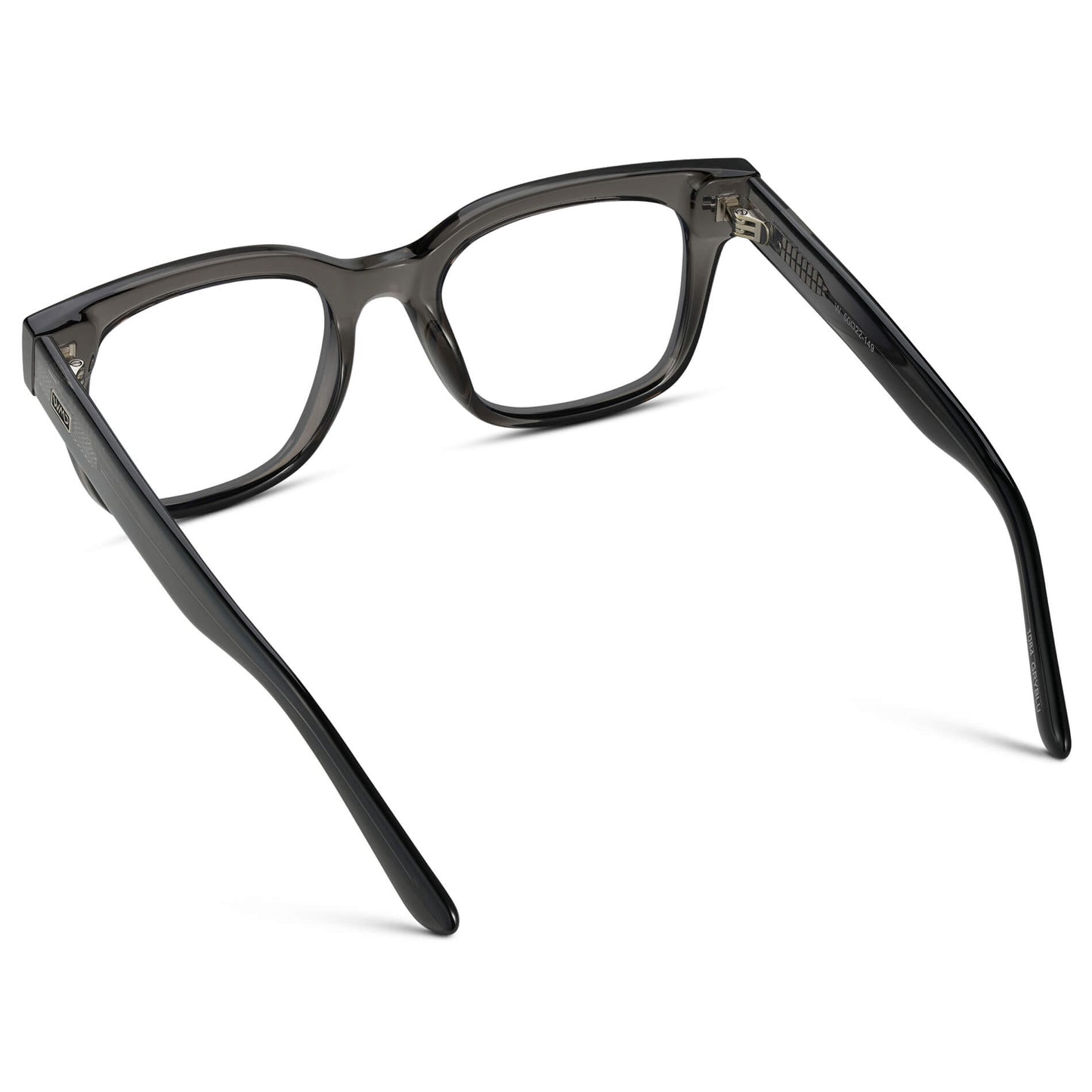 Black Ice Fade || Square Frame Glasses with Clear Prescription Lenses back view.