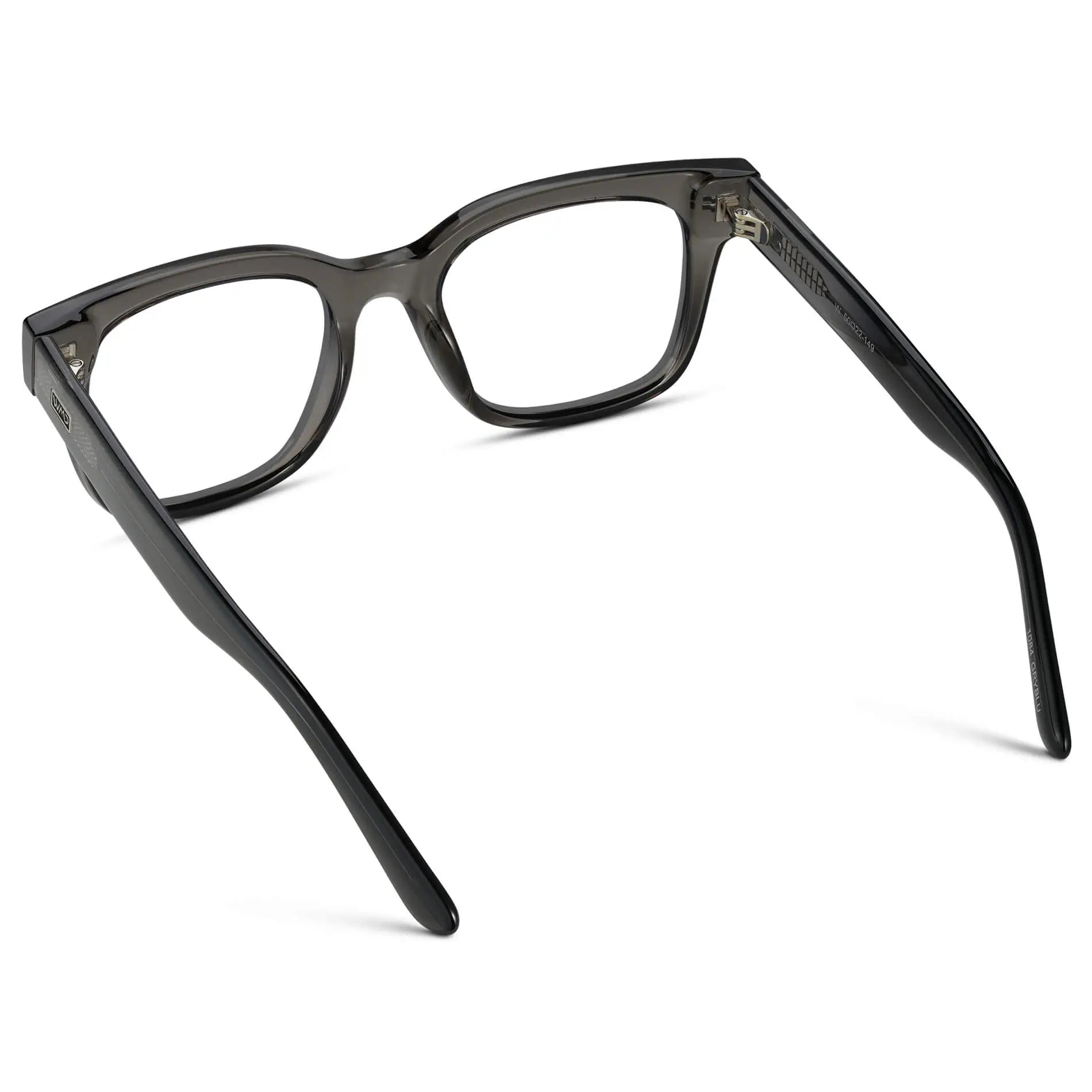 Black Ice Fade || Back view of Men's Square Prescription Glasses with Black Ice Fade Frames and Clear Lenses on a white background