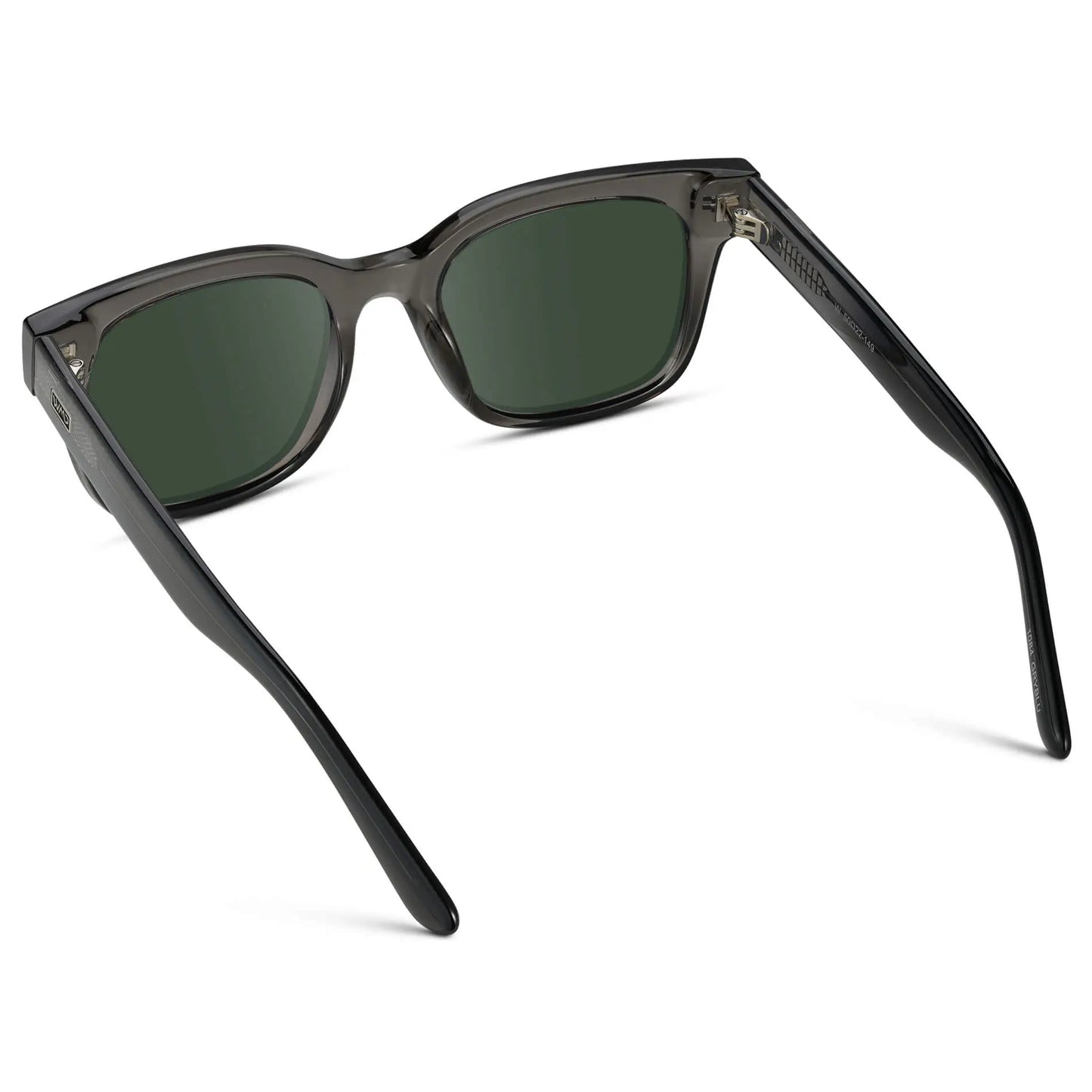 Black Ice Fade / G15 || Back view of Men's Square Frame Prescription Sunglasses with Grey Frame and Green Lenses