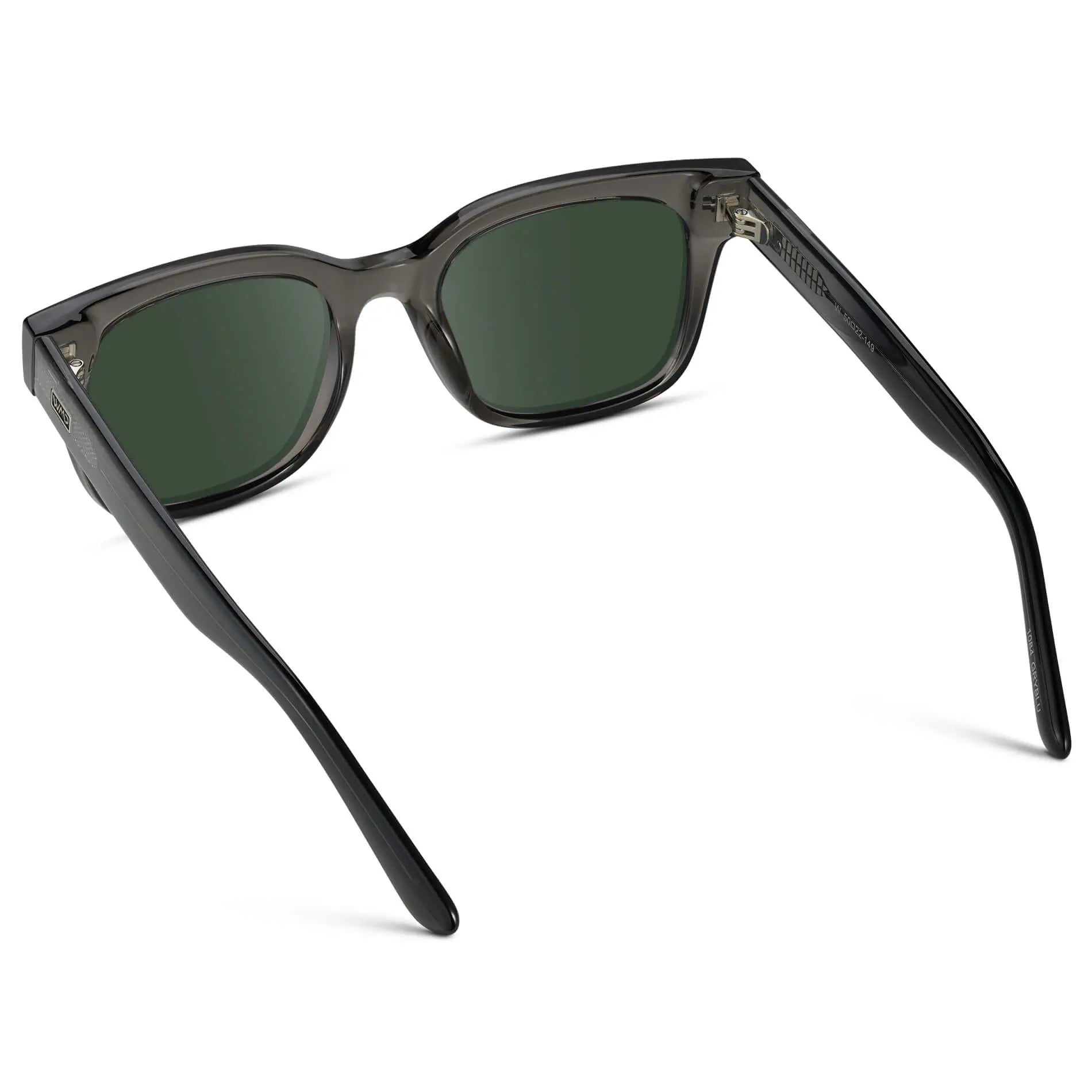 Black Ice Fade / G15 || Back view of Men's Square Frame Prescription Sunglasses with Grey Frame and Green Lenses