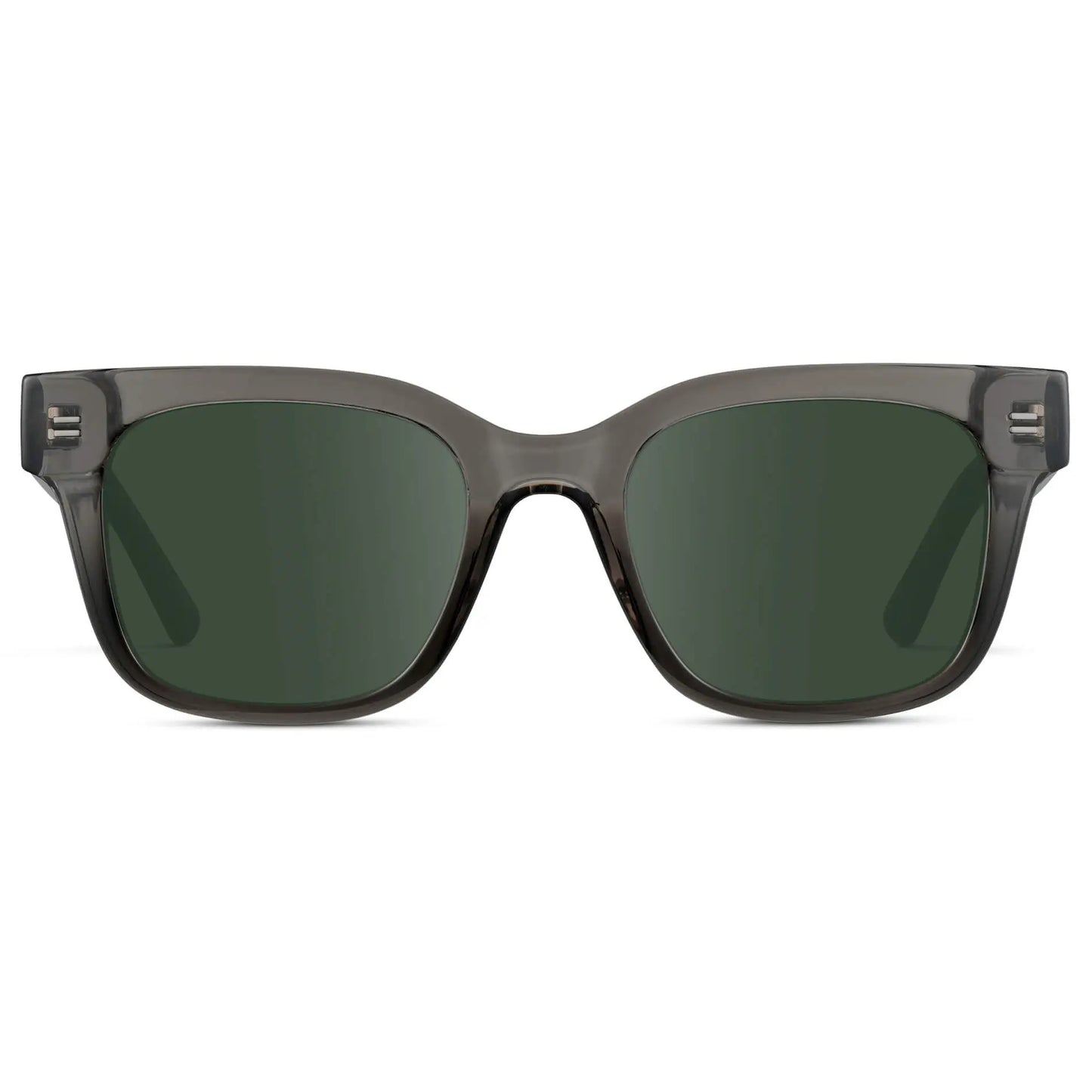 Black Ice Fade / G15 || Front view of Men's Square Frame Prescription Sunglasses with Grey Frame and Green Lenses