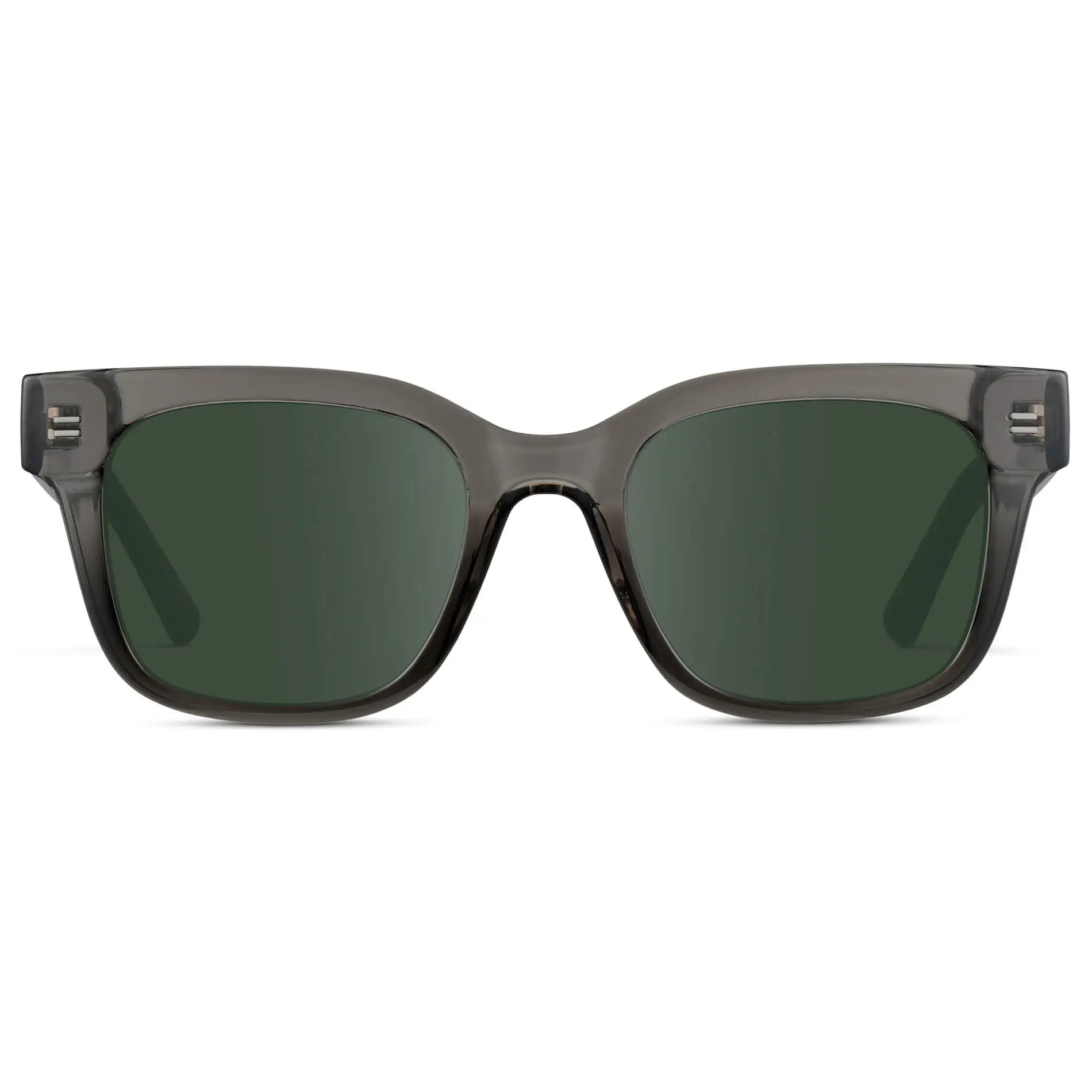 Black Ice Fade / G15 || Front view of Men's Square Frame Prescription Sunglasses with Grey Frame and Green Lenses