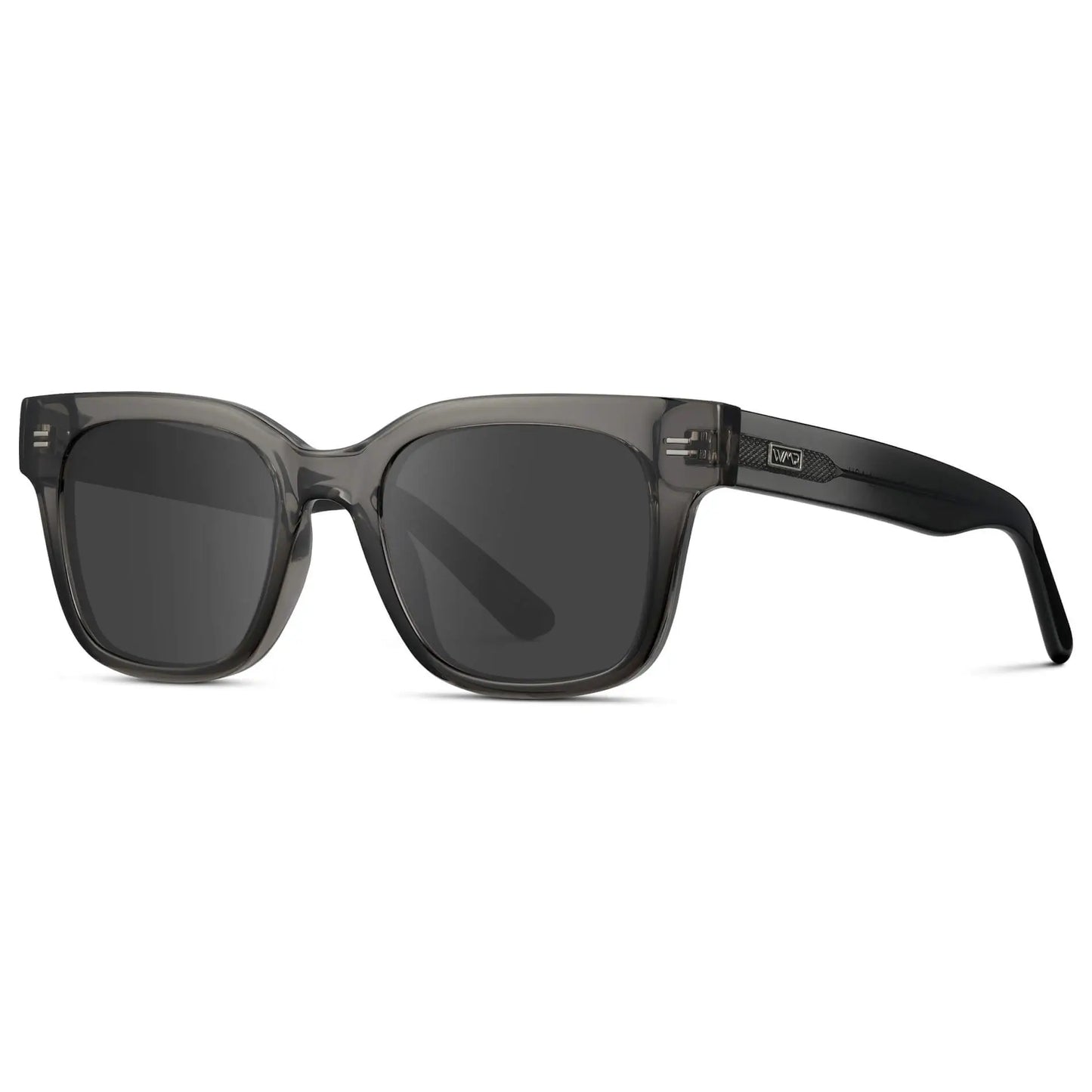Black Ice Fade / Grey || Side view of Men's Square Frame Prescription Sunglasses with Grey Frame and Grey Lenses