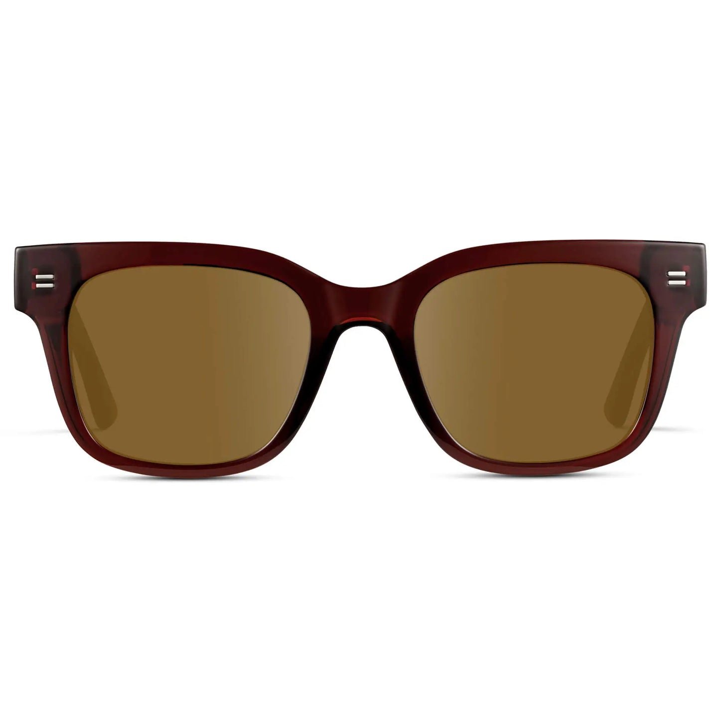 Red Garnet / Amber || Front view of Men's Square Frame Prescription Sunglasses with Red Frame and Brown Lenses