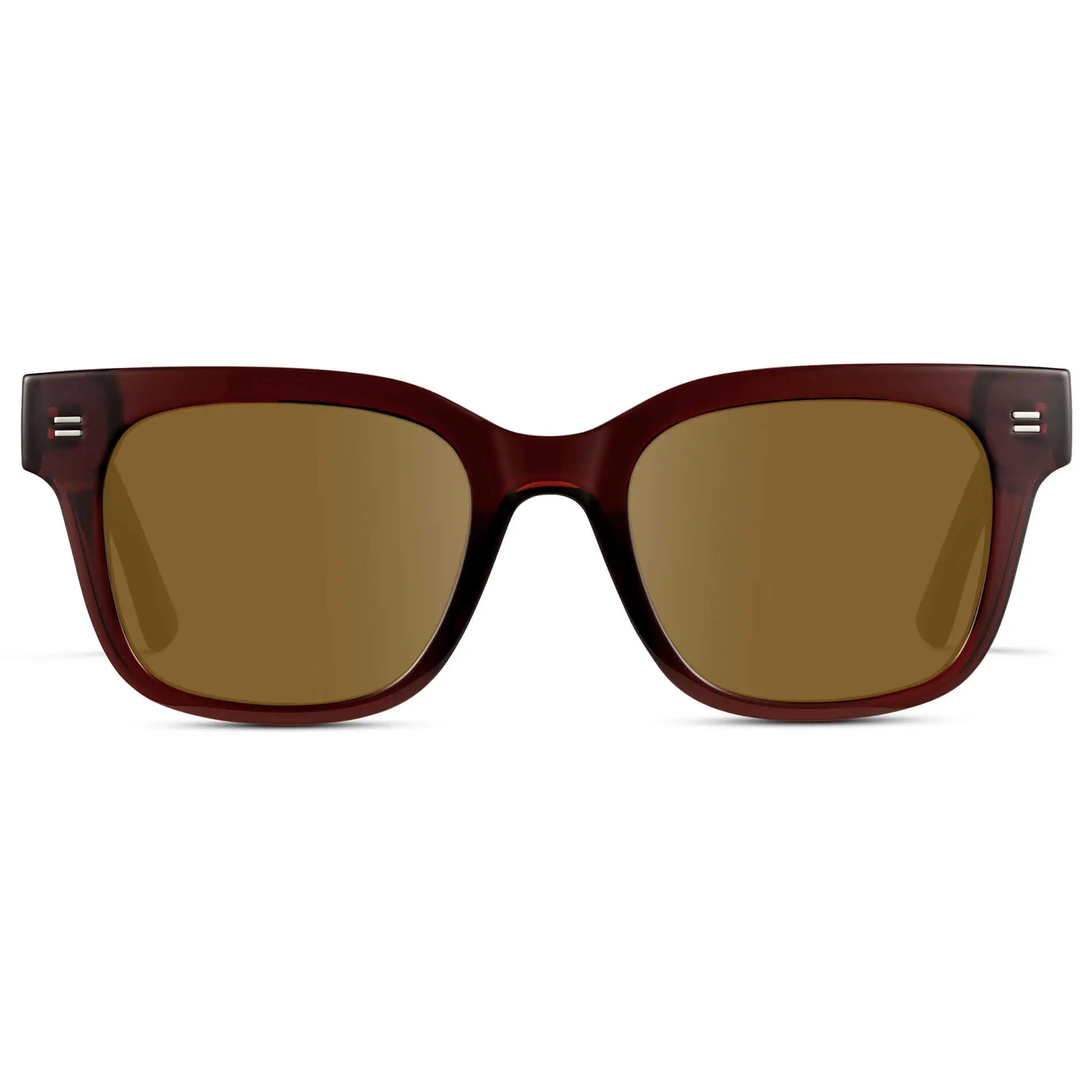 Red Garnet / Amber || Front view of Men's Square Frame Prescription Sunglasses with Red Frame and Brown Lenses