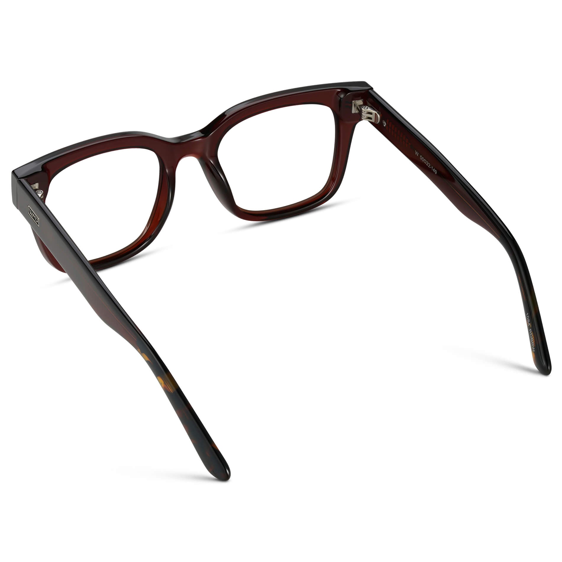 Red Garnet || Square Frame Glasses with Clear Prescription Lenses back view.