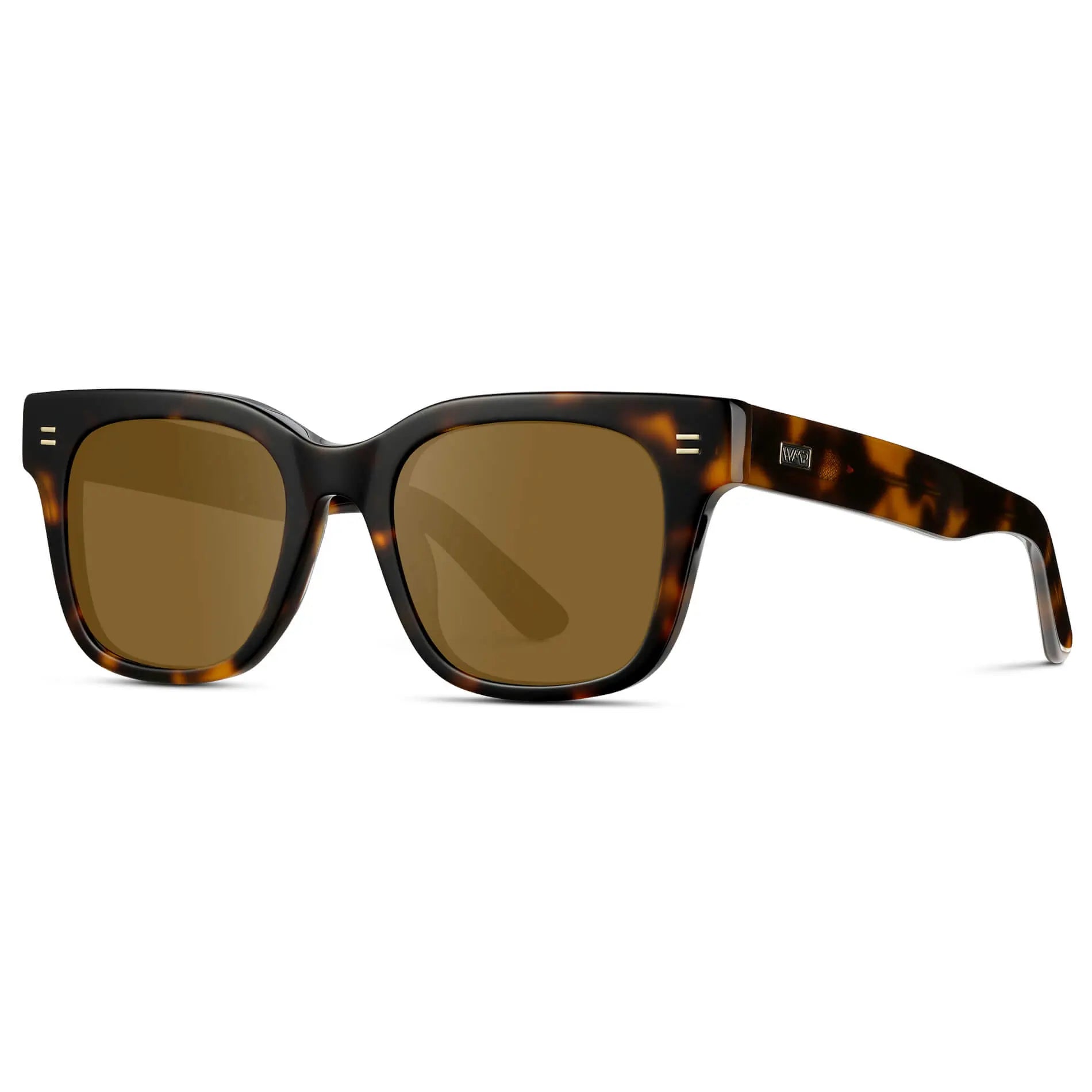 Brown Tortoise / Amber || Side view of Men's Square Frame Prescription Sunglasses with Brown Tortoise Frame and Brown Lenses
