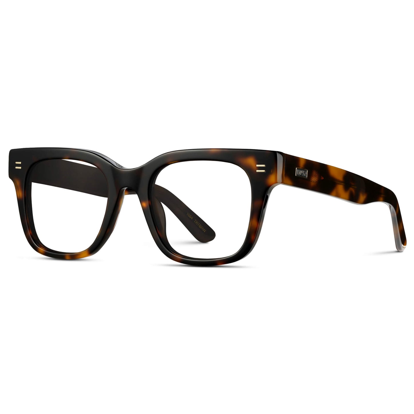 Brown Tortoise || Square Frame Glasses with Clear Prescription Lenses side view.