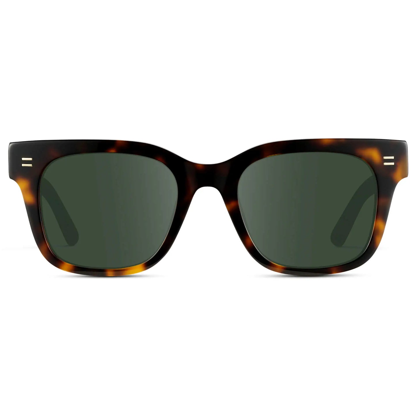 Brown Tortoise / G15 || Front view of Men's Square Frame Prescription Sunglasses with Brown Tortoise Frame and Green Lenses