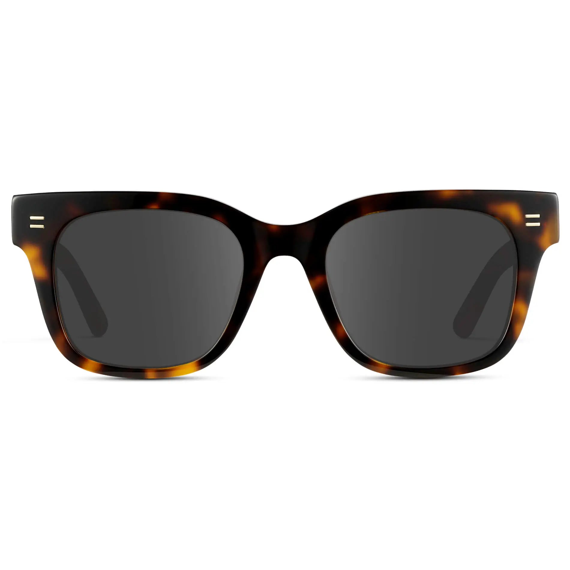 Brown Tortoise / Grey || Front view of Men's Square Frame Prescription Sunglasses with Brown Tortoise Frame and Grey Lenses