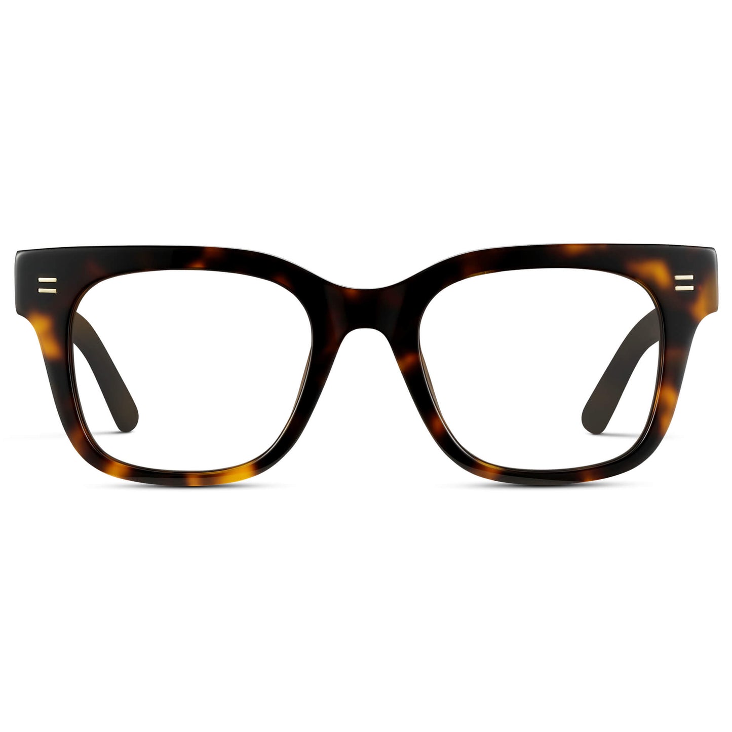 Brown Tortoise || Square Frame Glasses with Clear Prescription Lenses front view.