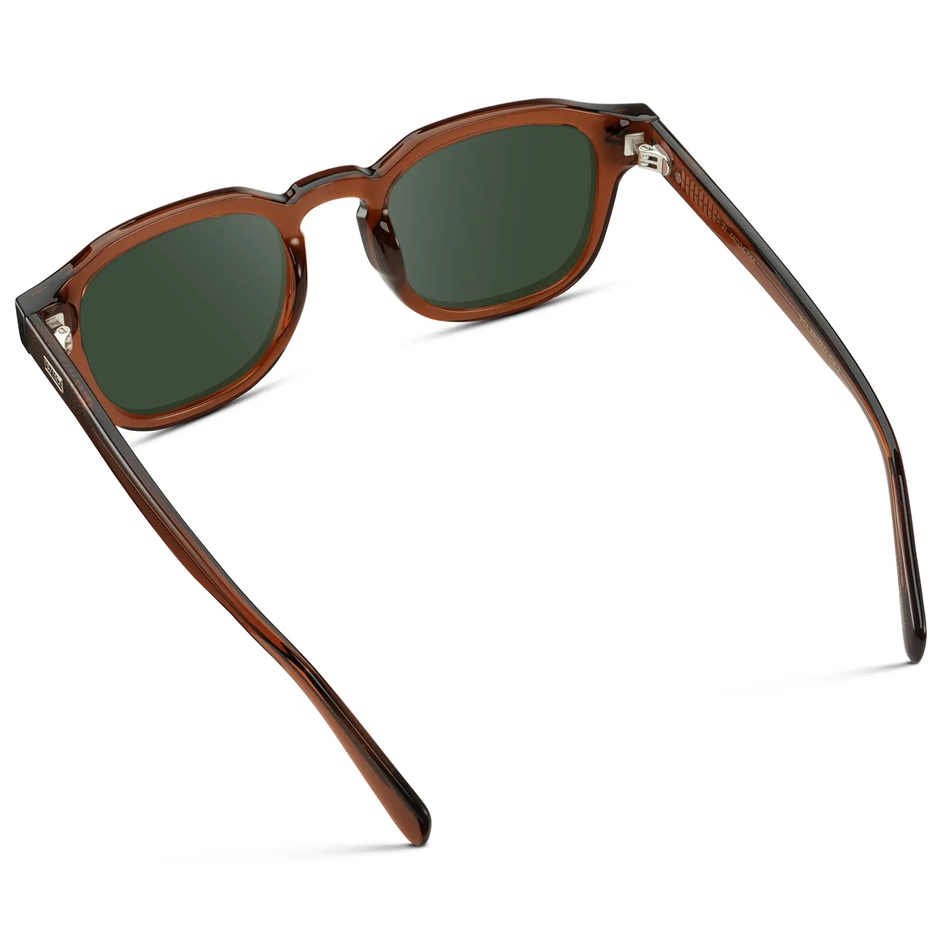 Terracotta Brown / G15 || Back view of Men's Square Prescription Sunglasses with Terracotta Brown Acetate Frame and Green Prescription Lens