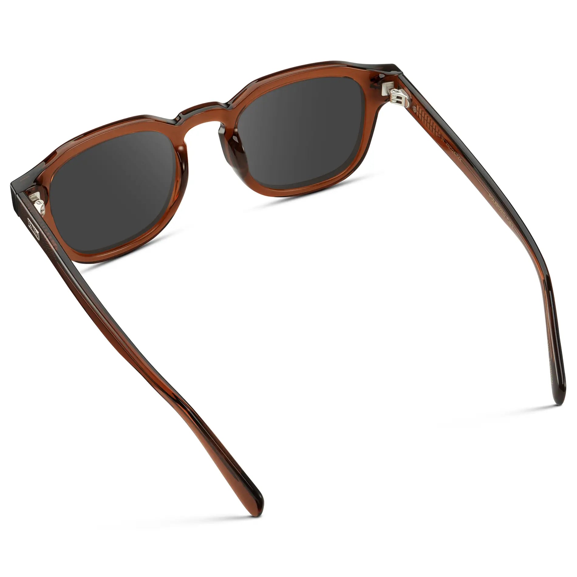 Terracotta Brown / Grey || Back view of Men's Square Prescription Sunglasses with Terracotta Brown Acetate Frame and Grey Prescription Lens