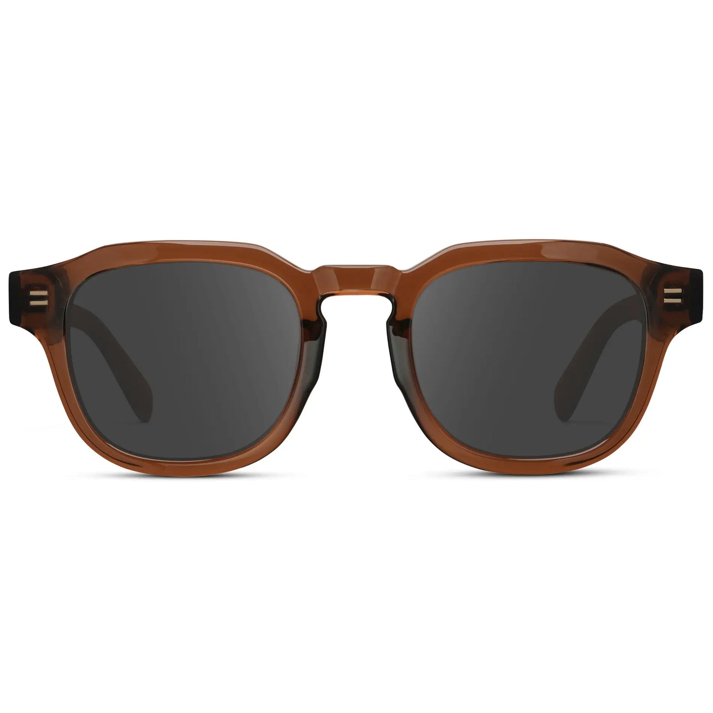 Terracotta Brown / Grey || Front view of Men's Square Prescription Sunglasses with Terracotta Brown Acetate Frame and Grey Prescription Lens