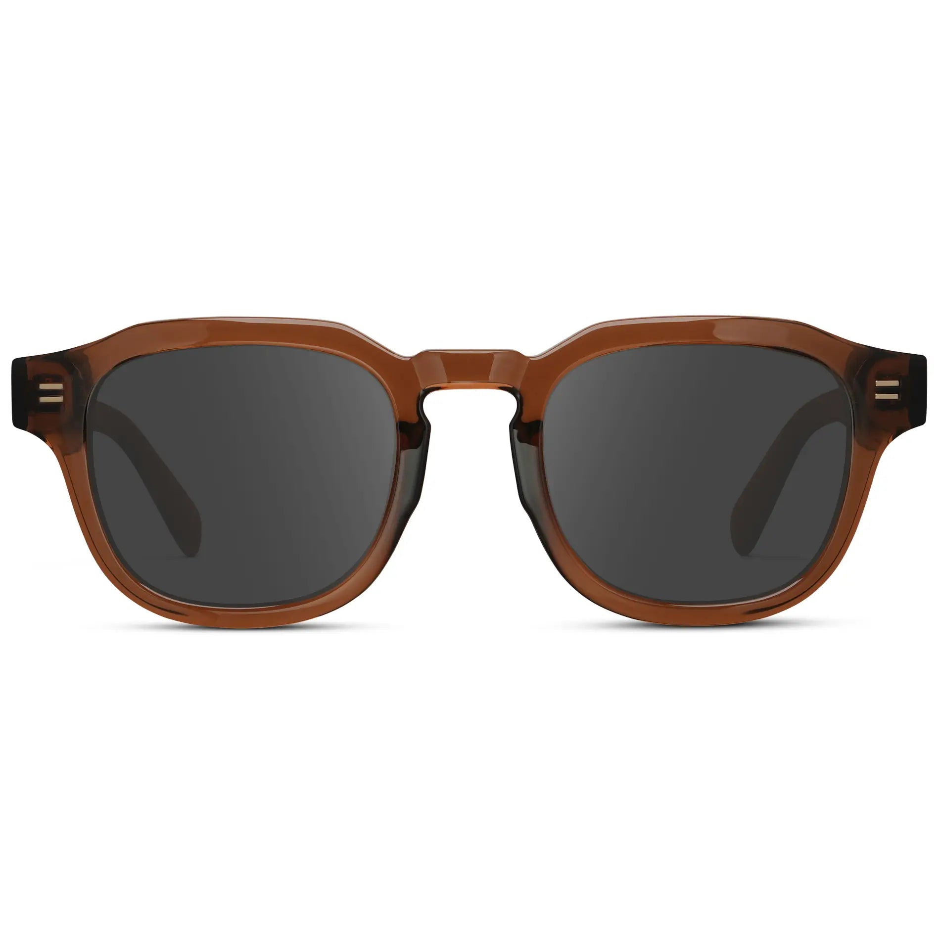 Terracotta Brown / Grey || Front view of Men's Square Prescription Sunglasses with Terracotta Brown Acetate Frame and Grey Prescription Lens