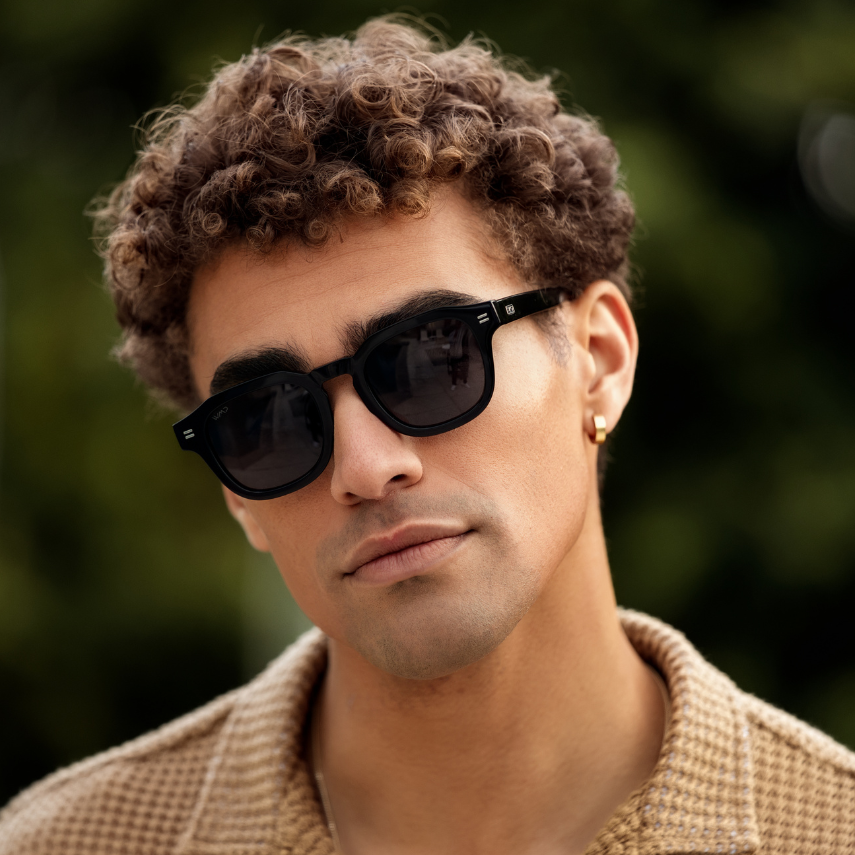 Black / Triple Black Lens || Men's Geometric Square Polarized Sunglasses with Black Acetate Frame and Black Lens