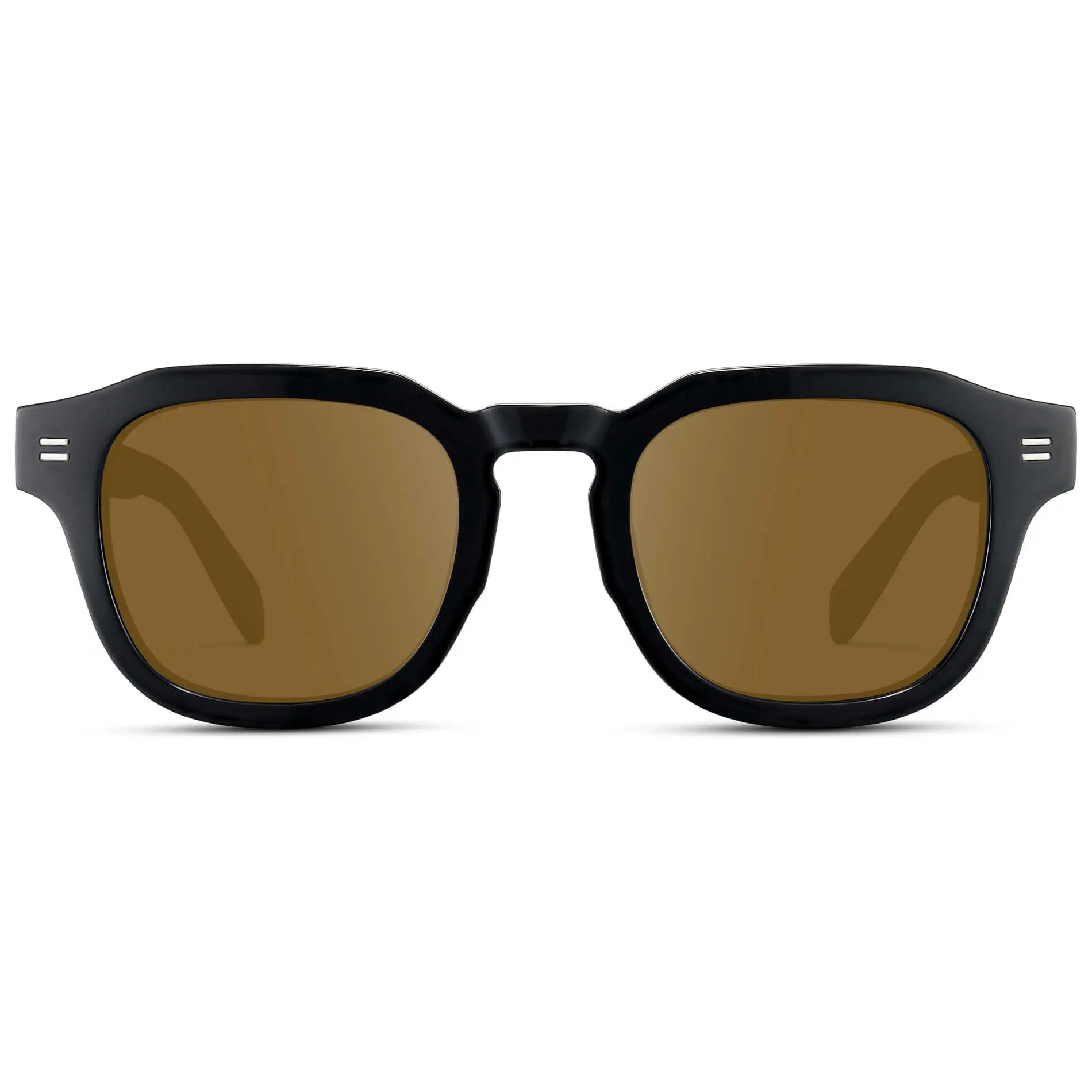 Black / Amber || Front view of Men's Square Prescription Eyeglasses with Black Acetate Frame and Brown Prescription Lens