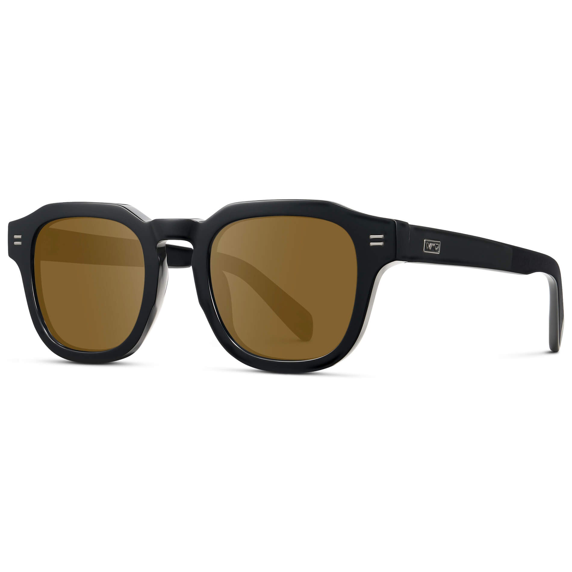 Black / Amber Lens || Men's Square Prescription Eyeglasses with Black Acetate Frame and Brown Prescription Lens