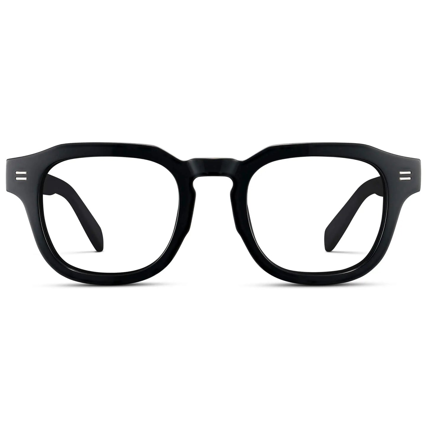 Black || Men's Square Prescription Eyeglasses with Black Acetate Frame and Clear Prescription Lens on a white background