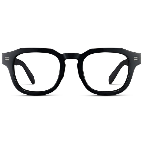Black || Men's Square Prescription Eyeglasses with Black Acetate Frame and Clear Prescription Lens