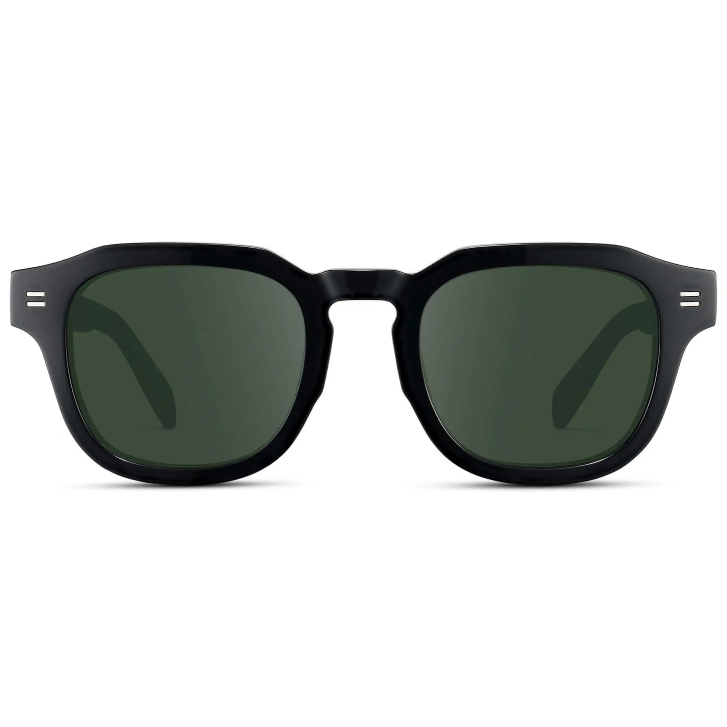 Black / G15 || Front view of Men's Square Prescription Eyeglasses with Black Acetate Frame and Green Prescription Lens
