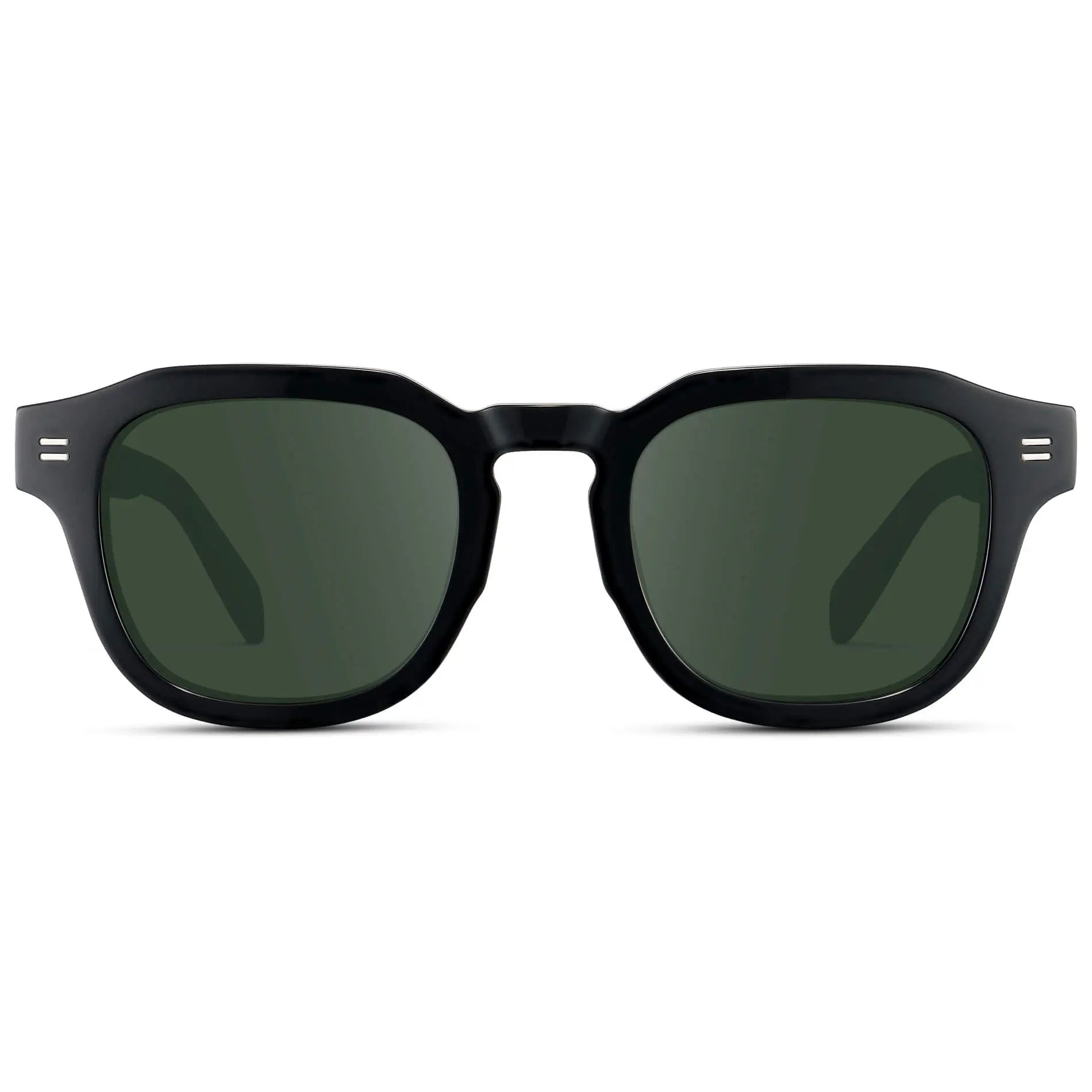 Black / G15 || Front view of Men's Square Prescription Eyeglasses with Black Acetate Frame and Green Prescription Lens